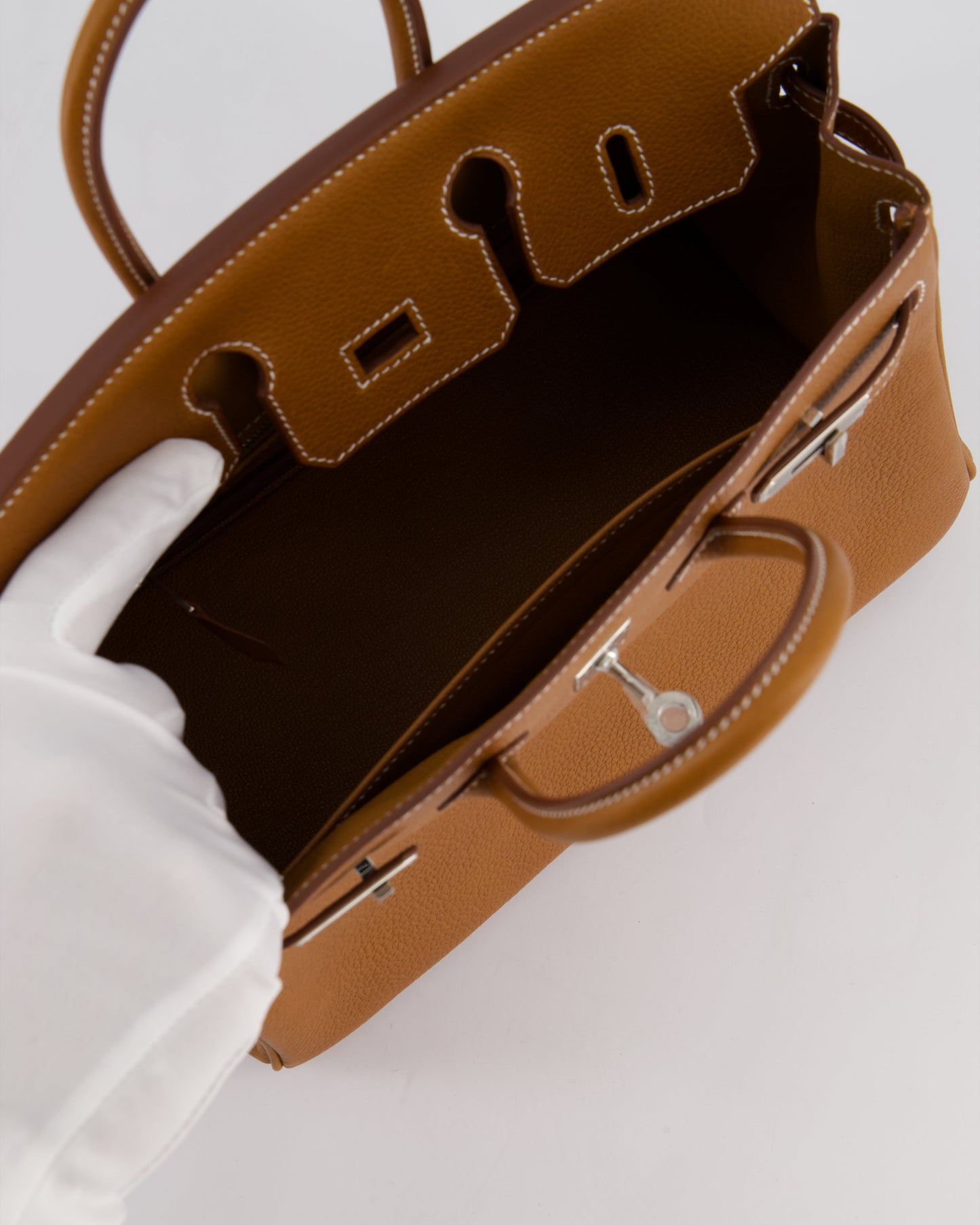 *RARE* Hermes Birkin 25 Retourne Bag in Fauve Barenia Faubourg Leather with Palladium Hardware