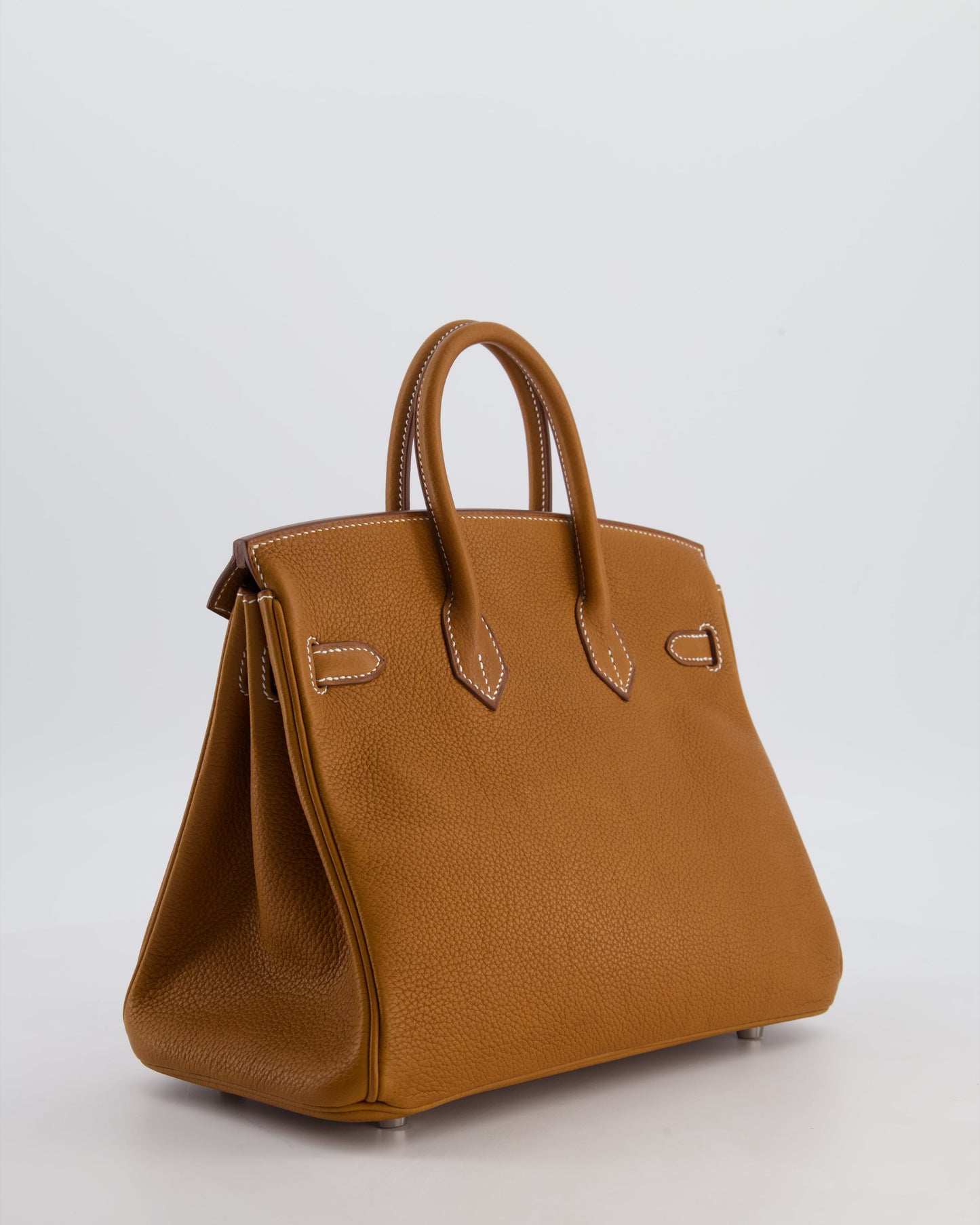 *RARE* Hermes Birkin 25 Retourne Bag in Fauve Barenia Faubourg Leather with Palladium Hardware