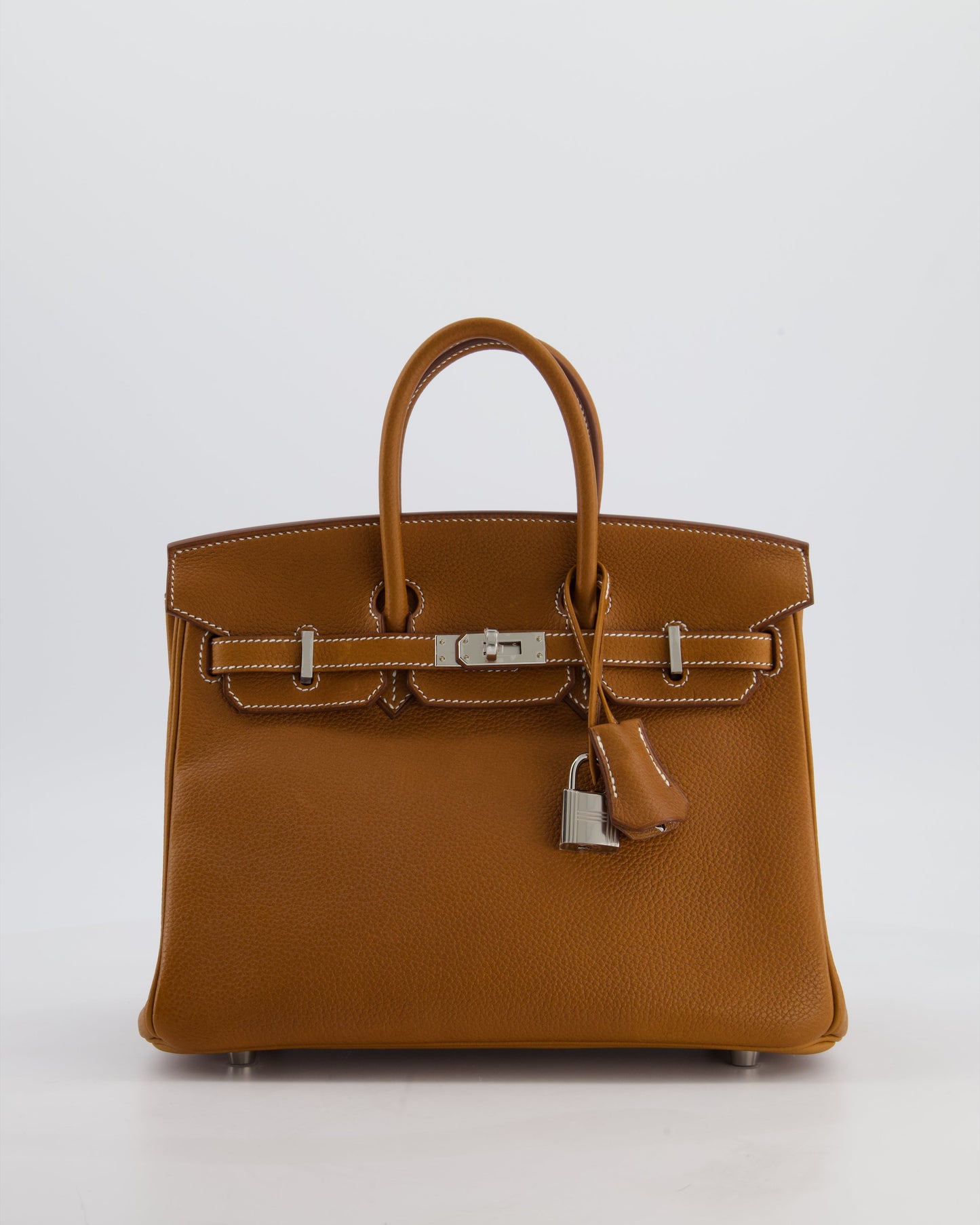 *RARE* Hermes Birkin 25 Retourne Bag in Fauve Barenia Faubourg Leather with Palladium Hardware