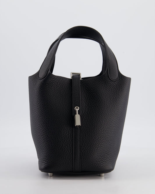 Hermes Picotin Lock 18 Bag in Noir Clemence Leather with Palladium Hardware