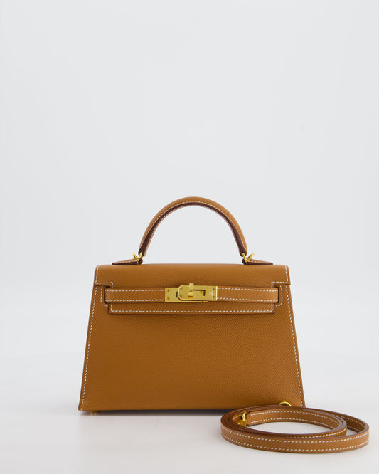 Hermes Mini Kelly II 20 Bag in Gold Epsom Leather with Gold Hardware