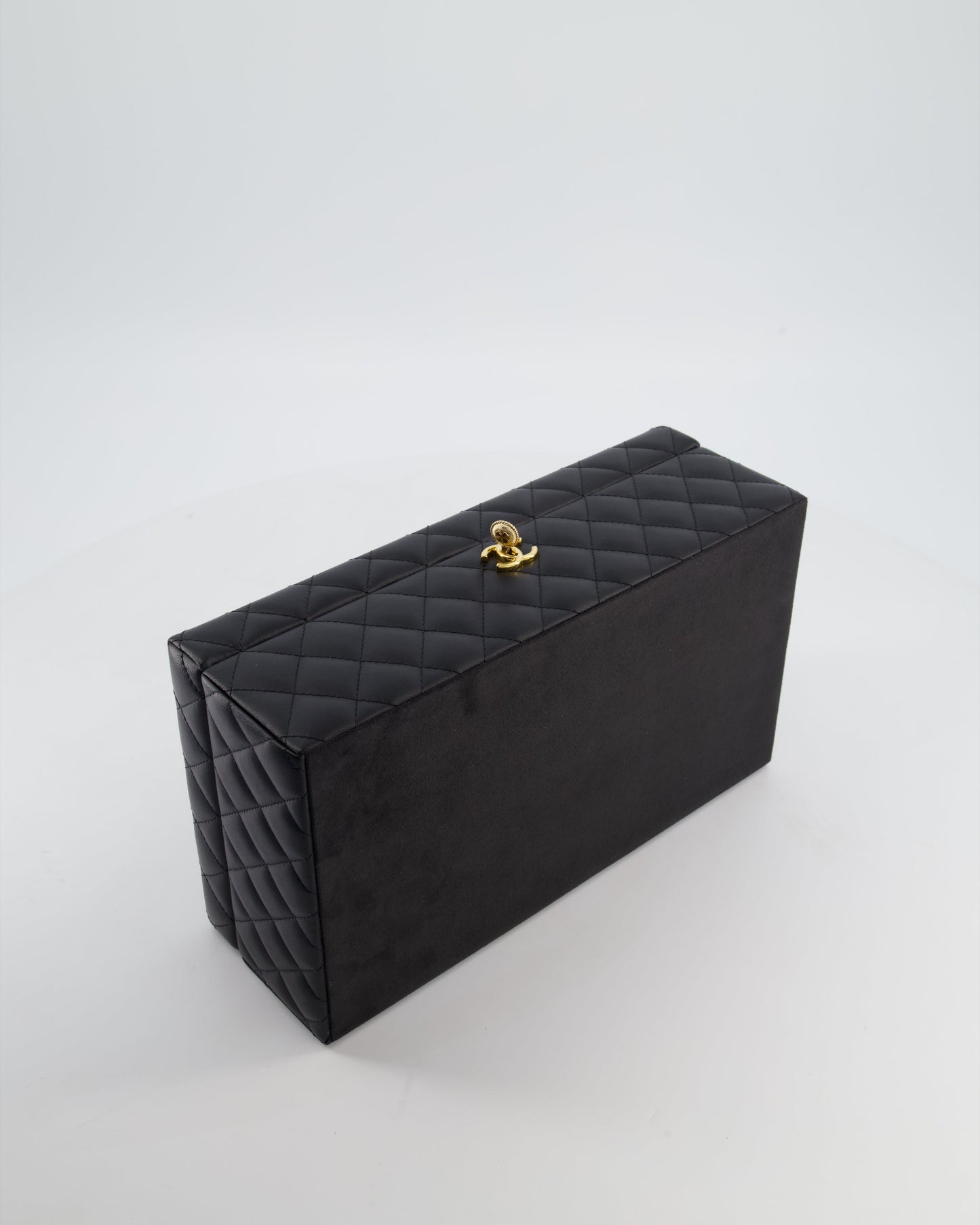 *HOT* Chanel Black Quilted Jewellery Box in Lambskin Leather with Gold Hardware