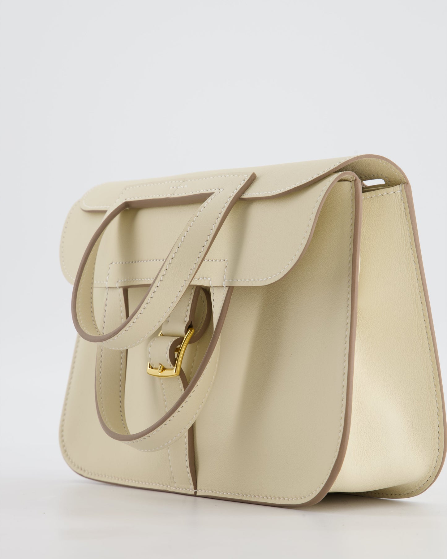 *NEW SIZE* Hermes Mini Halzan Bag in Craie Swift Leather with Gold Hardware