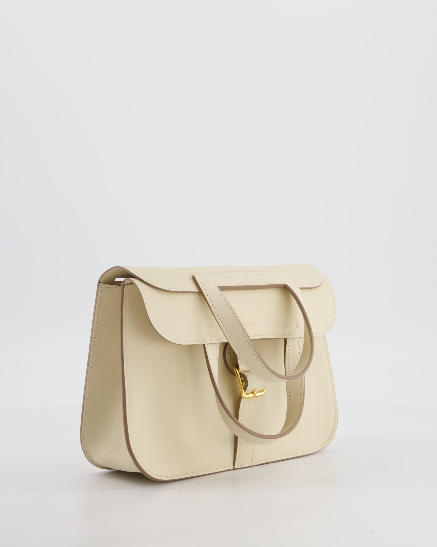 *NEW SIZE* Hermes Mini Halzan Bag in Craie Swift Leather with Gold Hardware