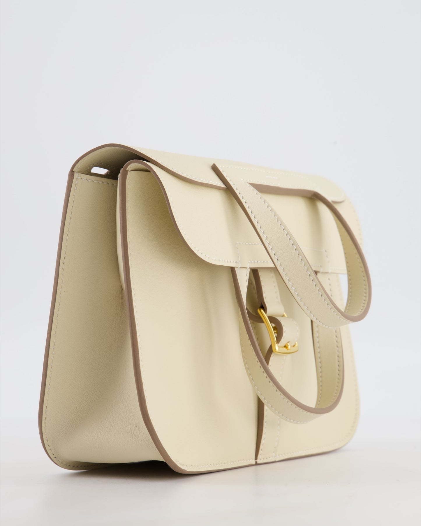 *NEW SIZE* Hermes Mini Halzan Bag in Craie Swift Leather with Gold Hardware