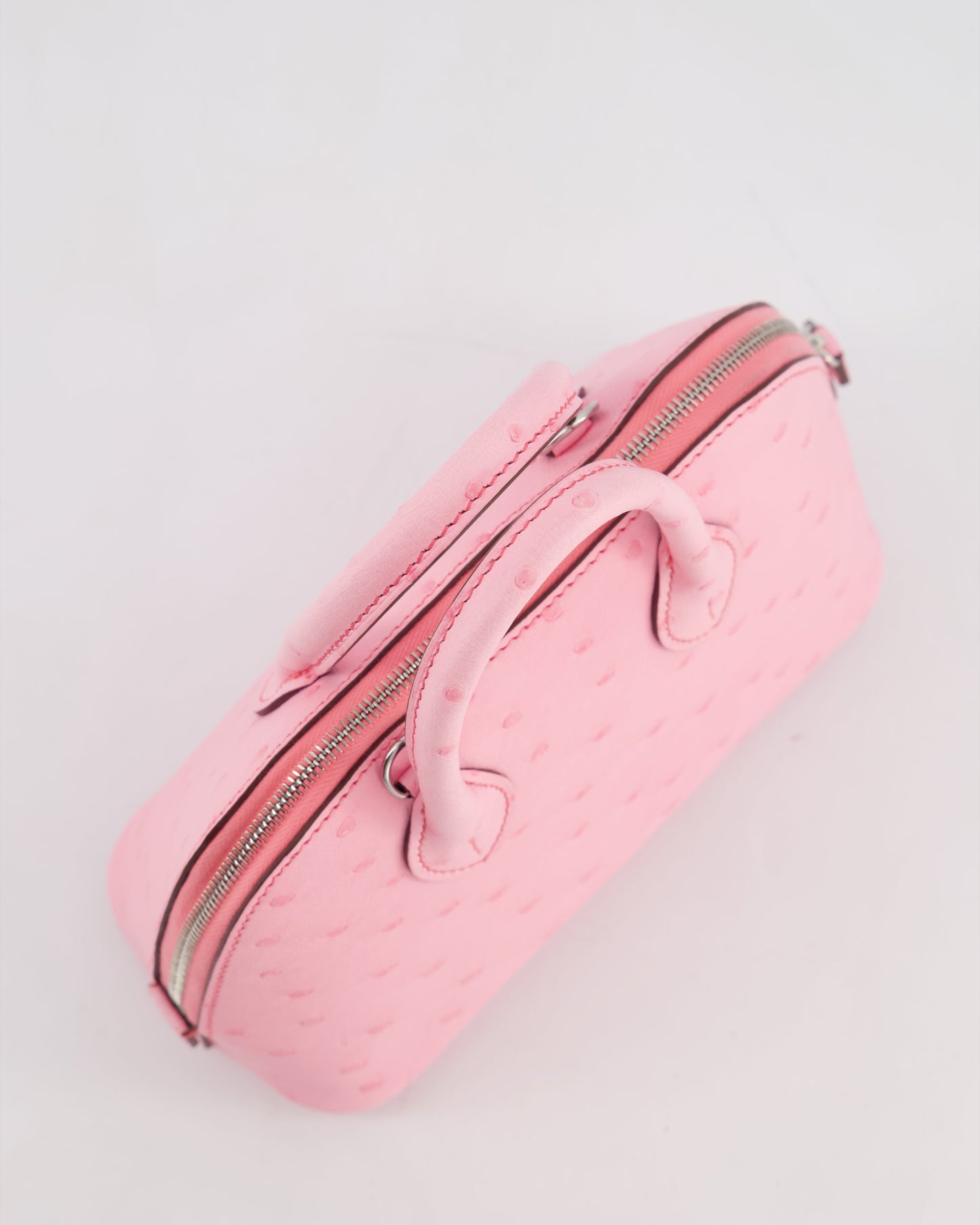 *HOT* Hermes Mini Bolide Bag in Rose Bubblegum Ostrich Leather with Palladium Hardware