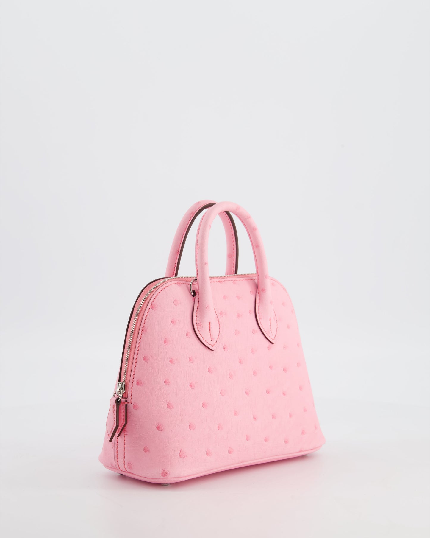 *HOT* Hermes Mini Bolide Bag in Rose Bubblegum Ostrich Leather with Palladium Hardware