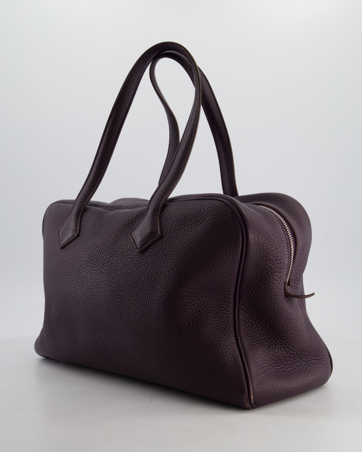 Hermes Victoria II 35cm Bag in Raisin Clemence Leather with Palladium Hardware