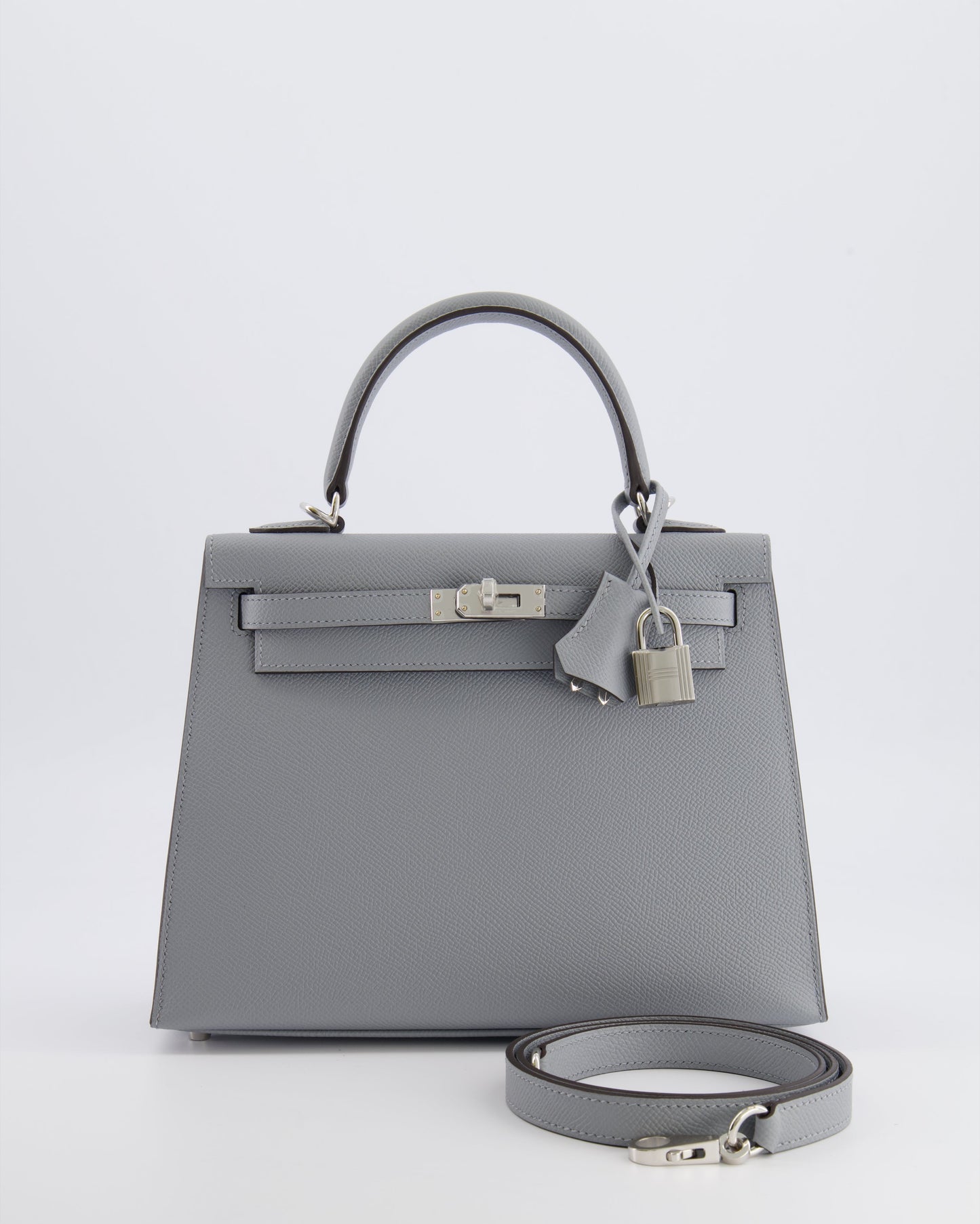 Hermes Kelly 25 Sellier Bag in Gris Pantin Epsom Leather with Palladium Hardware