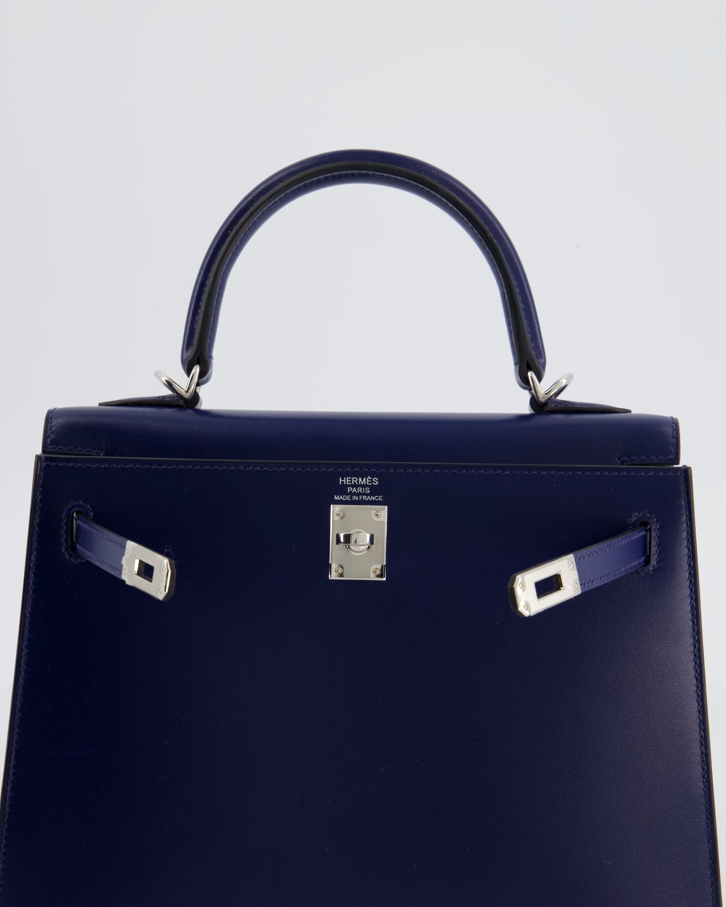 *RARE* Hermes Kelly 25 Sellier Bag in Bleu Saphir Box Leather with Palladium Hardware