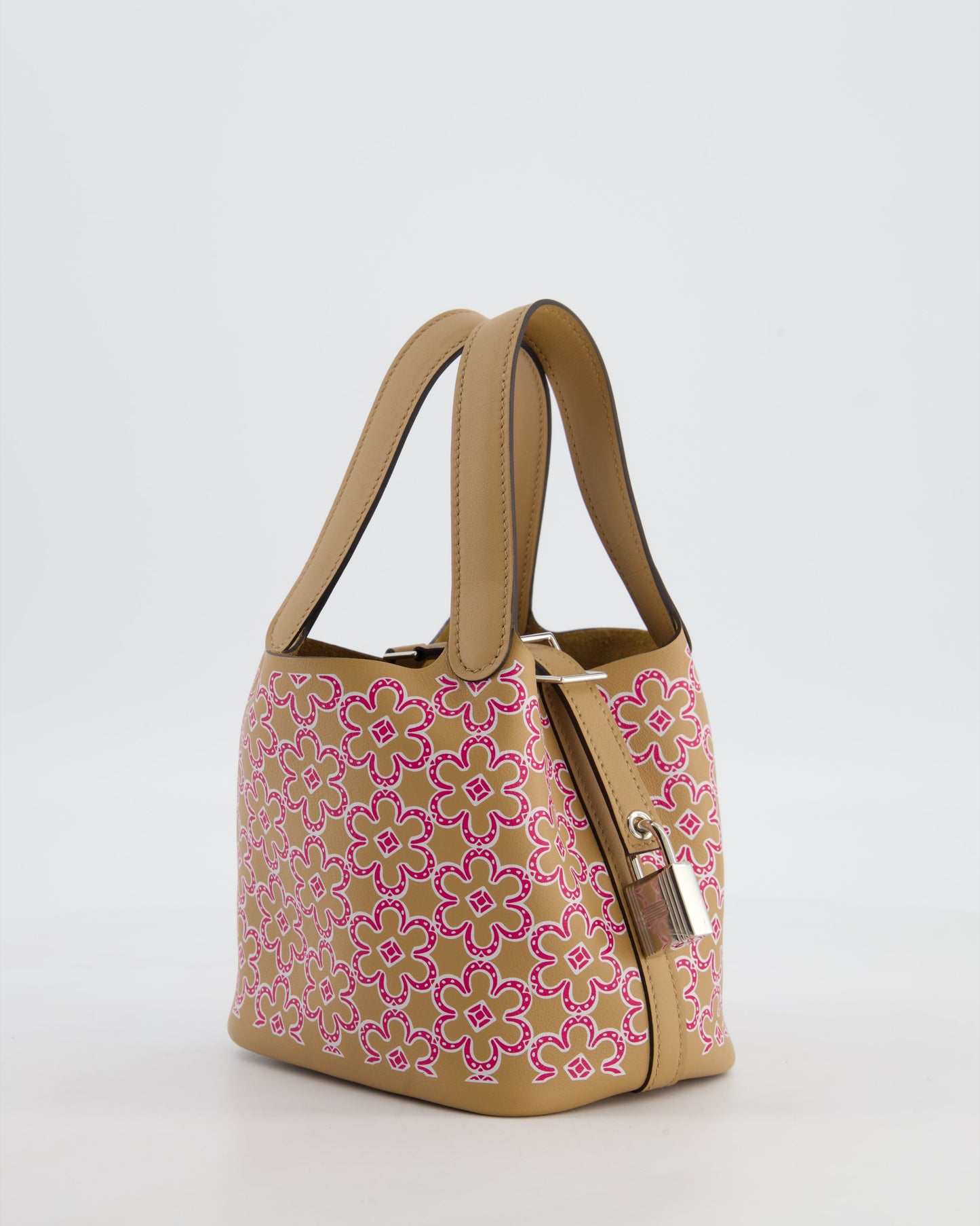 Hermes Micro Picotin 14 Lucky Daisy Bag in Blanc, Chai & Framboise Swift Leather with Palladium Hardware