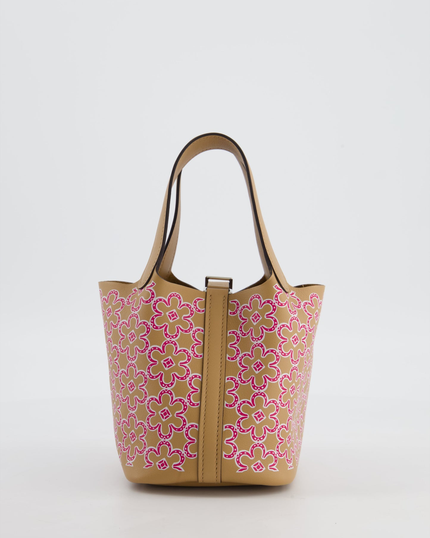 Hermes Micro Picotin 14 Lucky Daisy Bag in Blanc, Chai & Framboise Swift Leather with Palladium Hardware