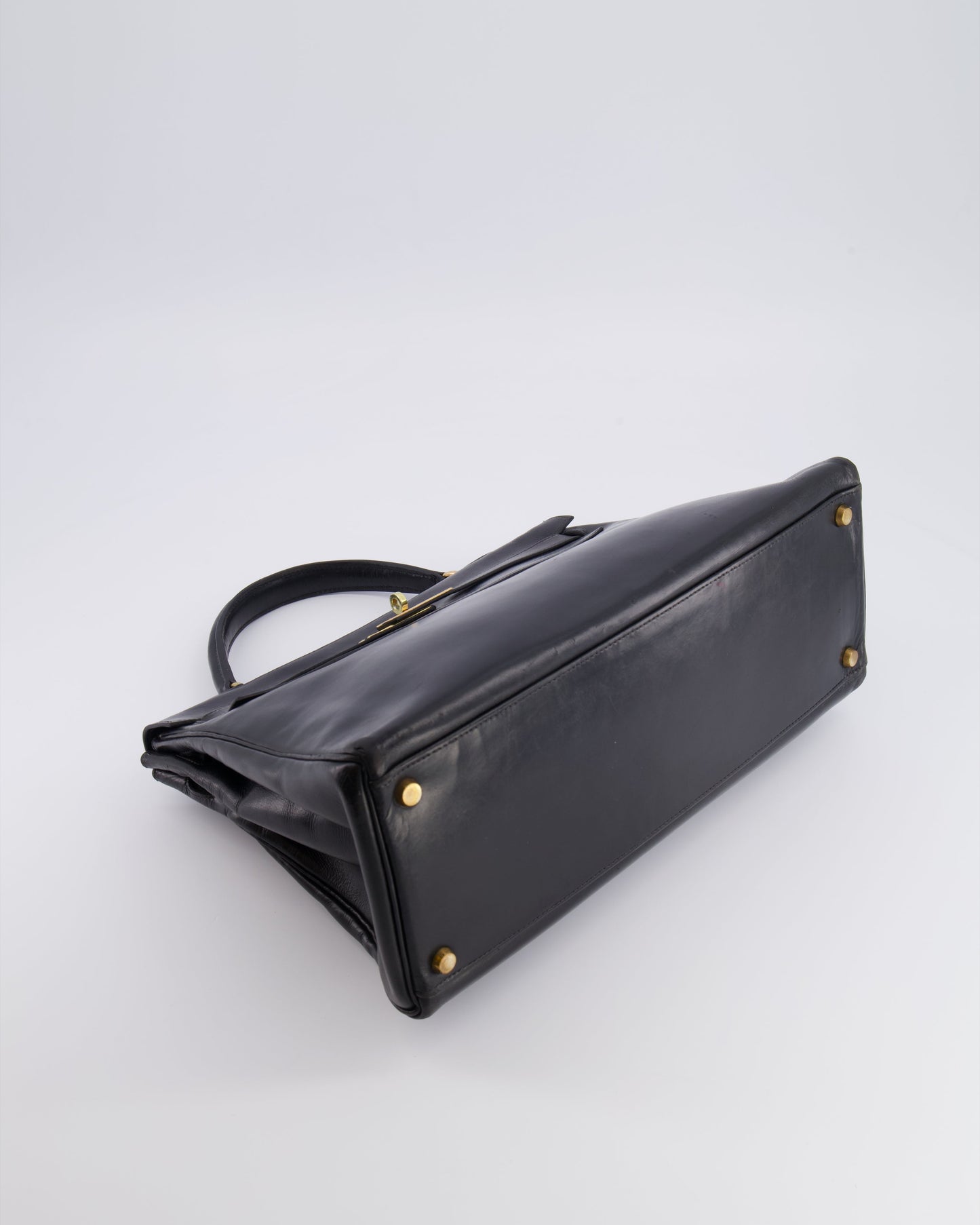 Hermes Vintage Kelly 32 Retourne Bag in Black Calfskin Box Leather with Gold Hardware