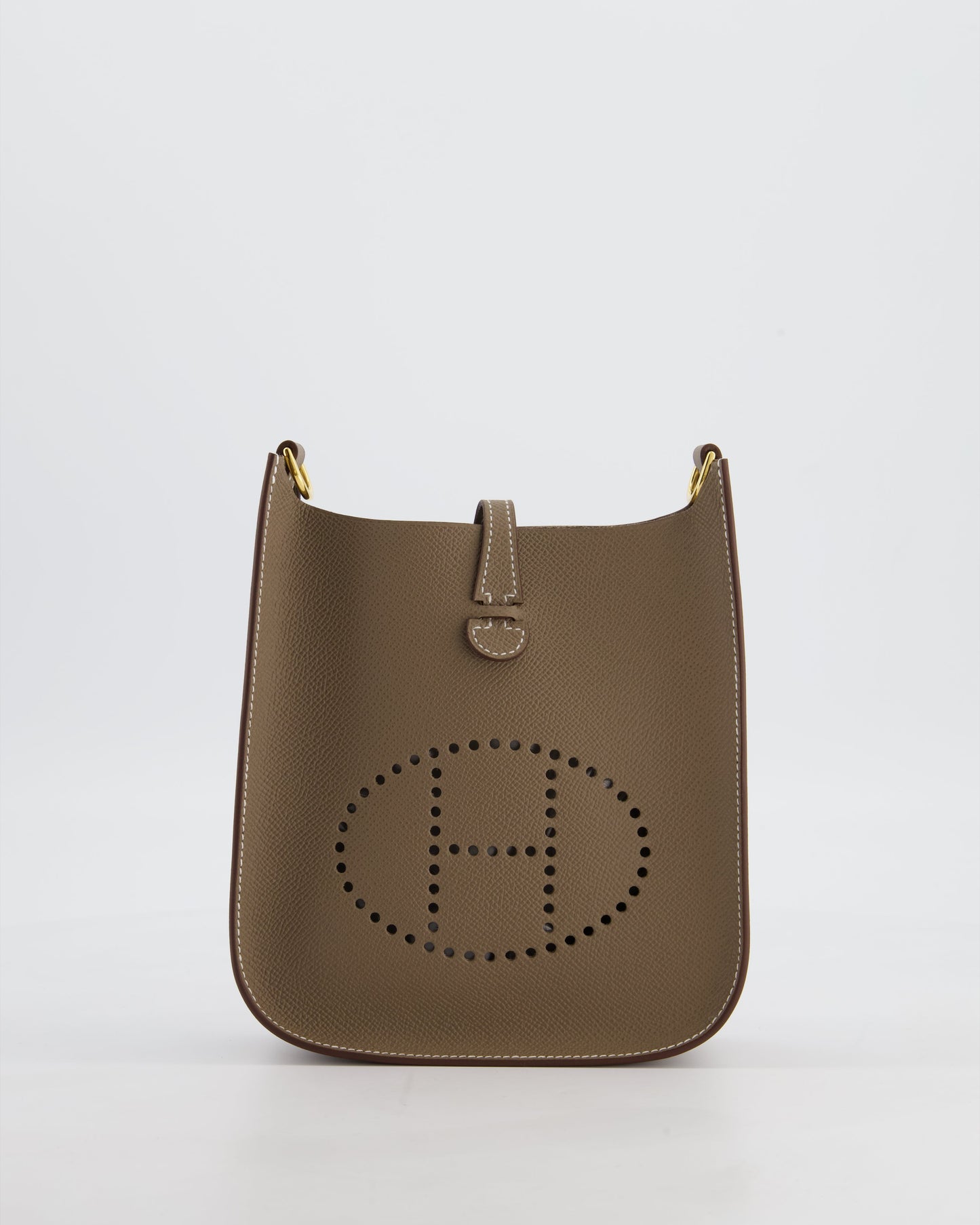 Hermes Mini Evelyne Sellier Bag in Etoupe Epsom Leather with Gold Hardware