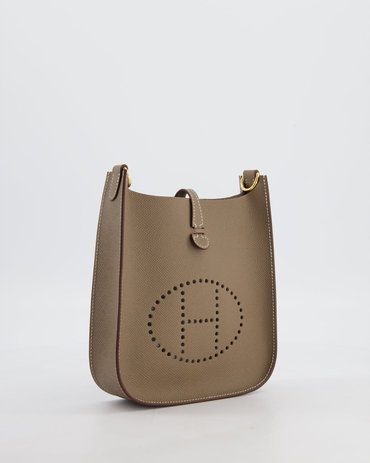 Hermes Mini Evelyne Sellier Bag in Etoupe Epsom Leather with Gold Hardware