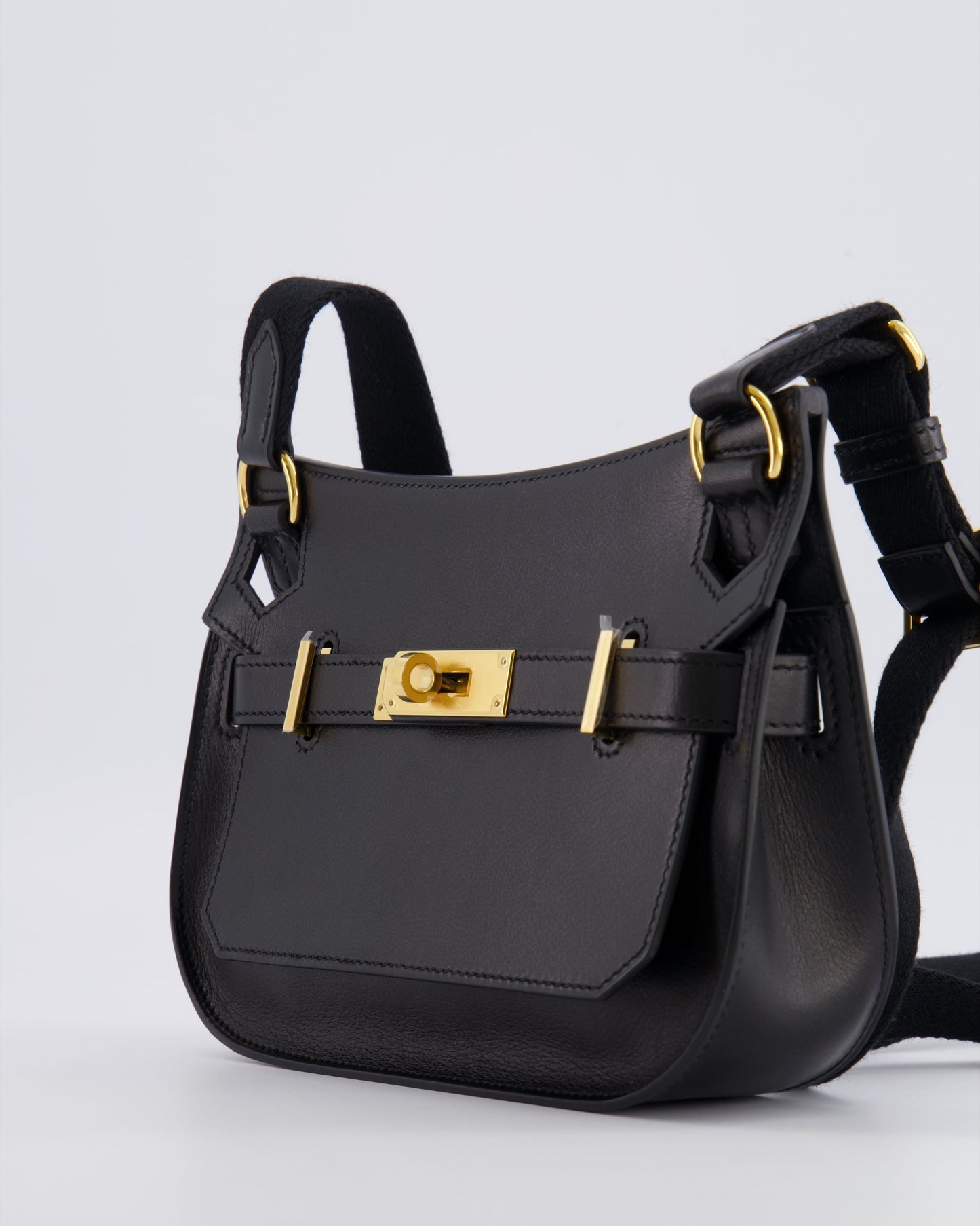 *RARE* Hermes Mini Jypsiere Crossbody Bag in Black Evergrain Leather with Gold Hardware