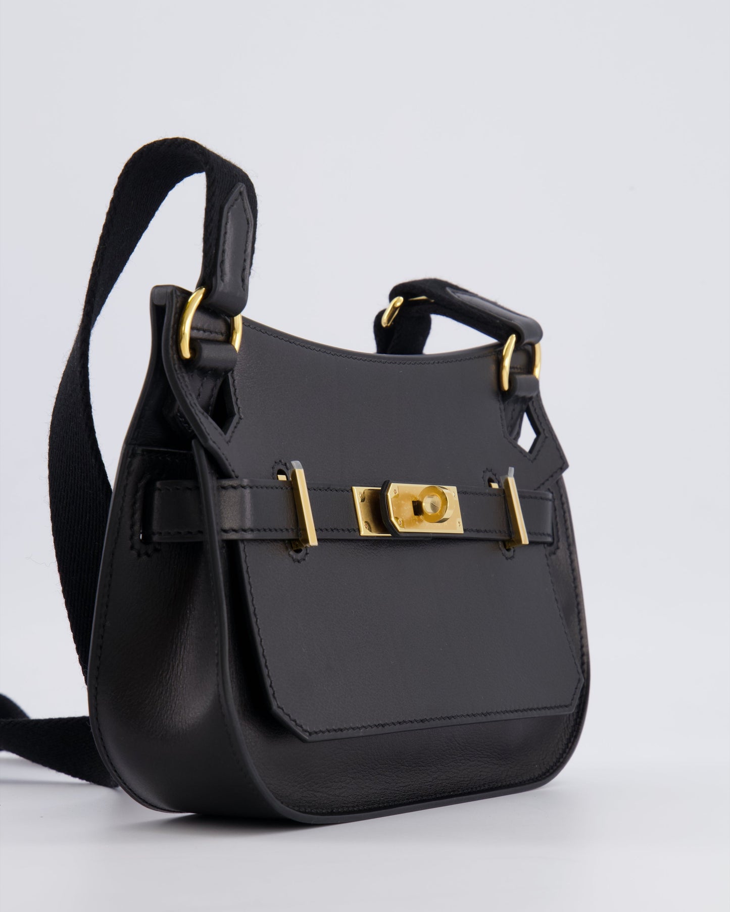 *RARE* Hermes Mini Jypsiere Crossbody Bag in Black Evergrain Leather with Gold Hardware