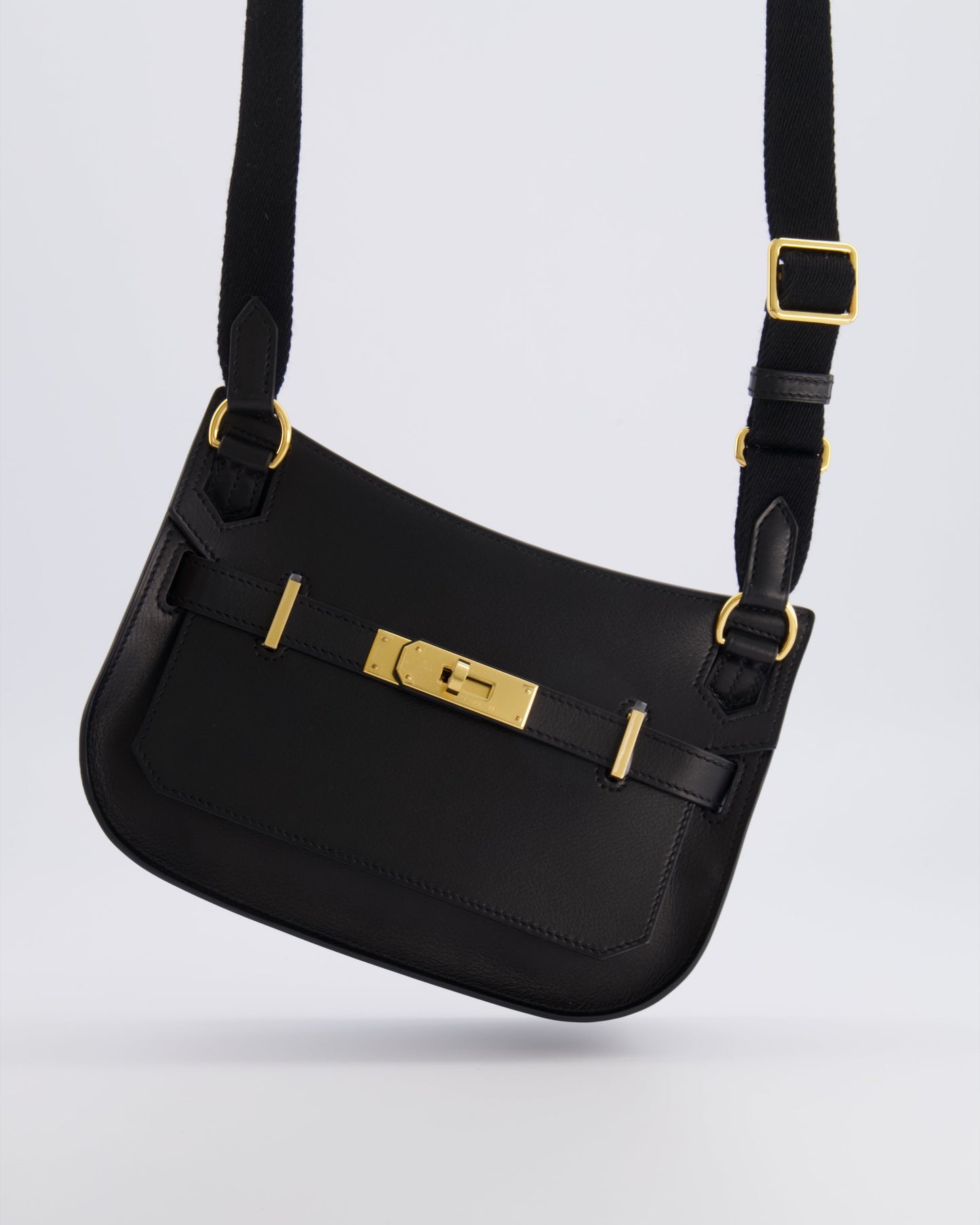 *RARE* Hermes Mini Jypsiere Crossbody Bag in Black Evergrain Leather with Gold Hardware