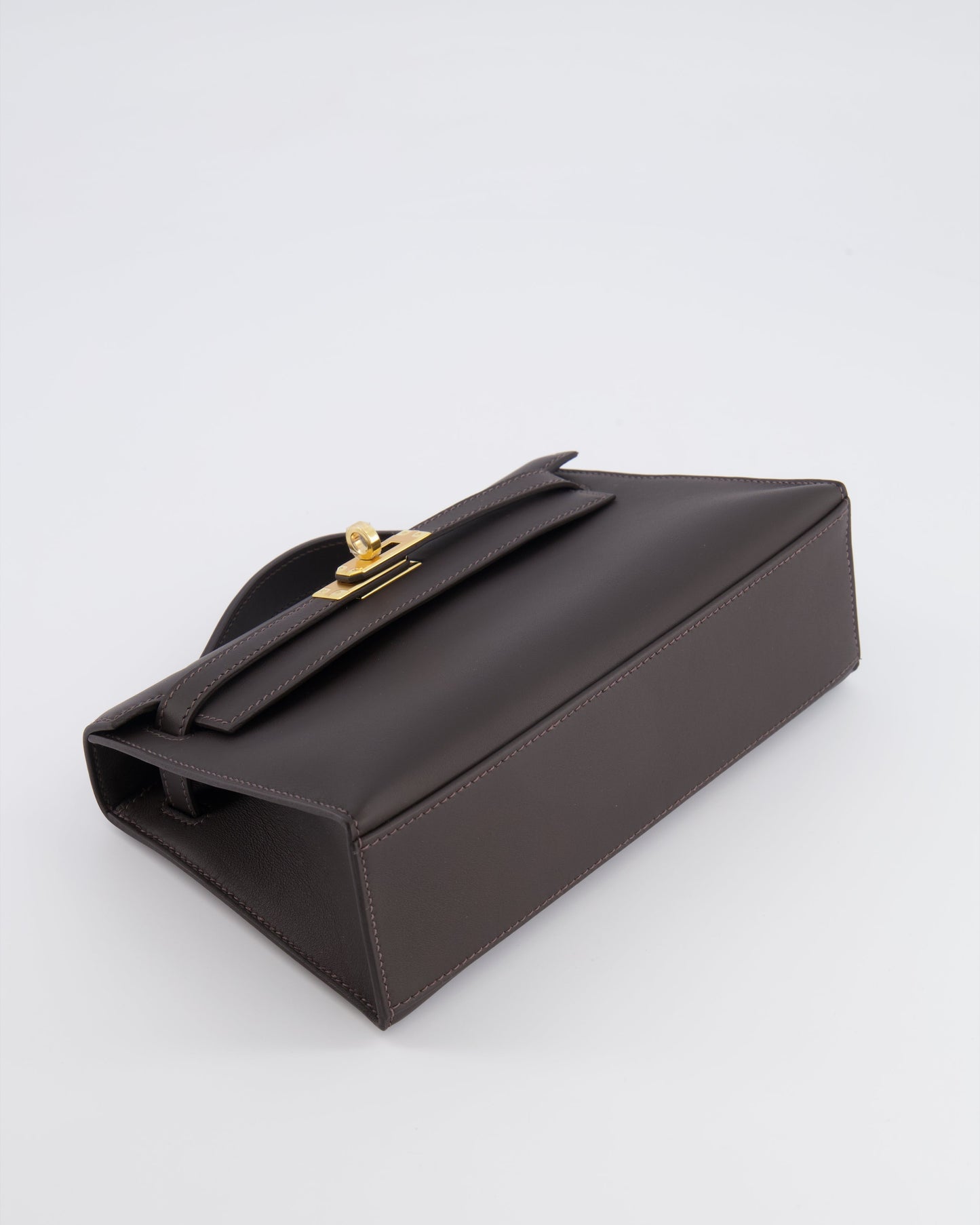 *RARE* Hermes Kelly Pochette Bag in Bai Brun Swift Leather with Gold Hardware