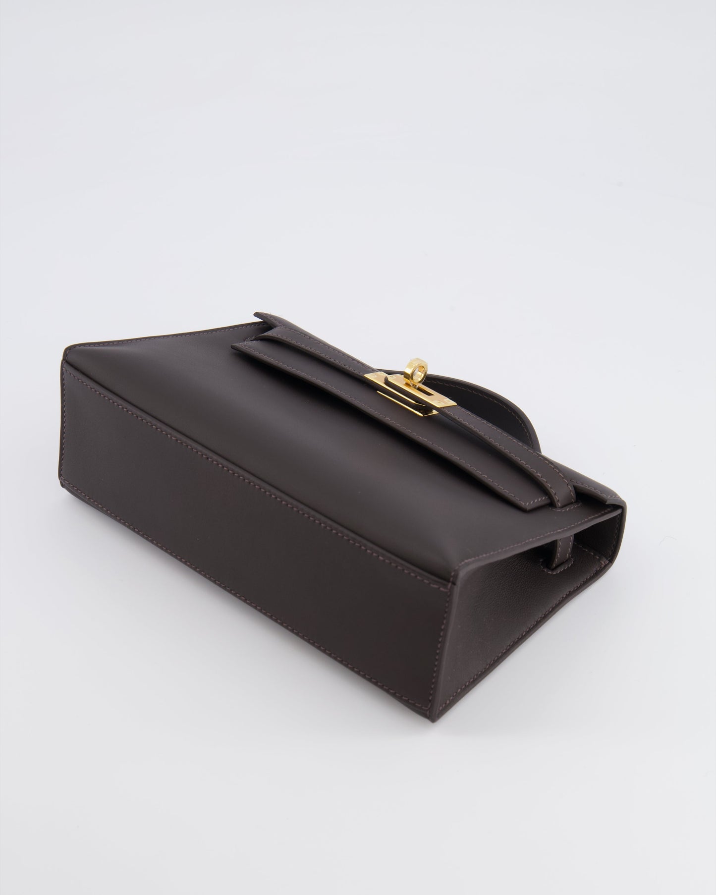 *RARE* Hermes Kelly Pochette Bag in Bai Brun Swift Leather with Gold Hardware