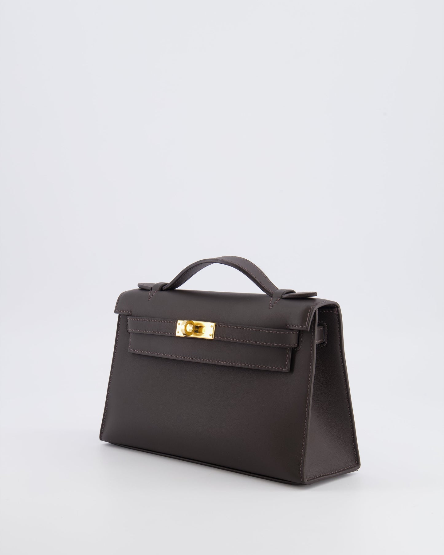 *RARE* Hermes Kelly Pochette Bag in Bai Brun Swift Leather with Gold Hardware