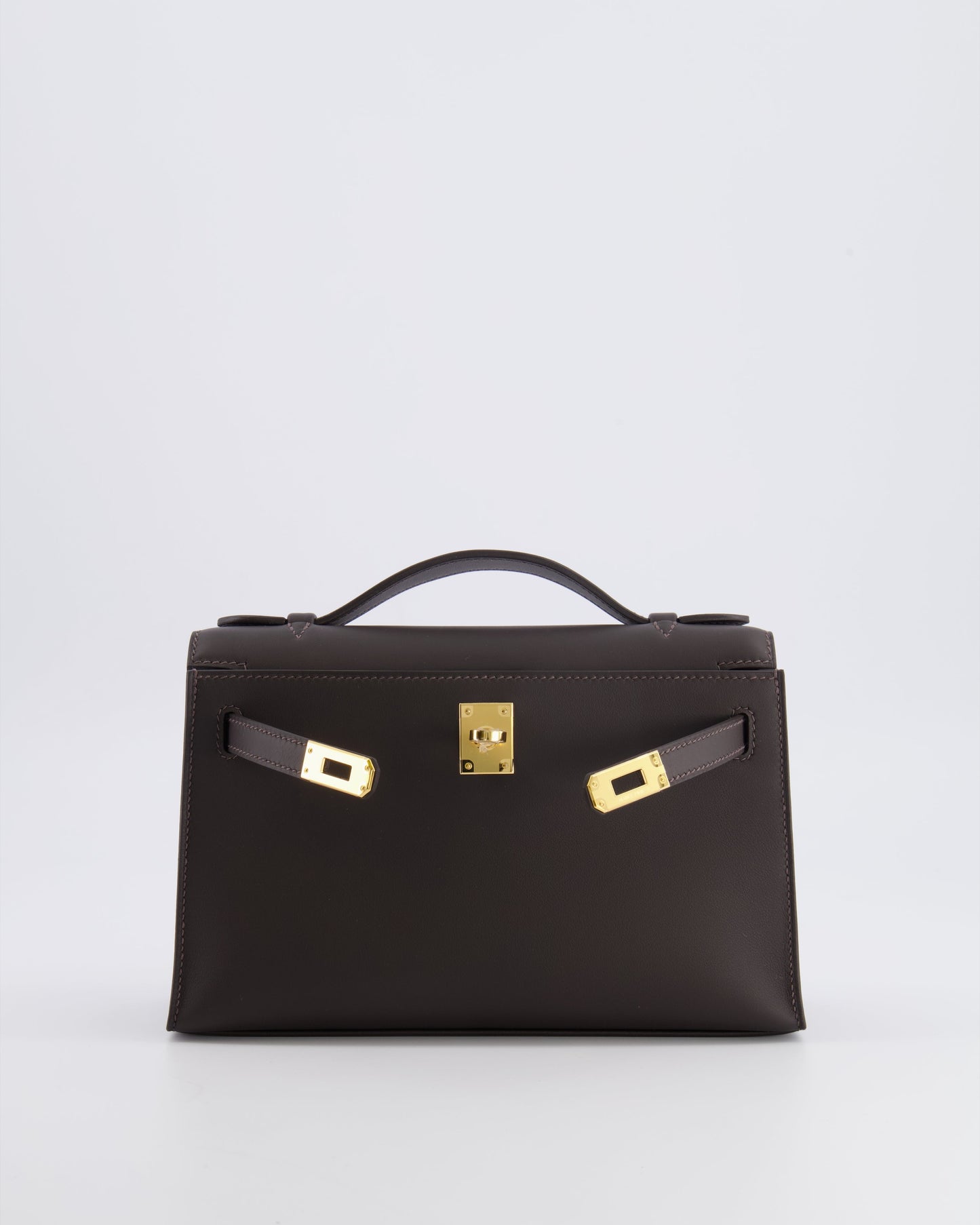 *RARE* Hermes Kelly Pochette Bag in Bai Brun Swift Leather with Gold Hardware