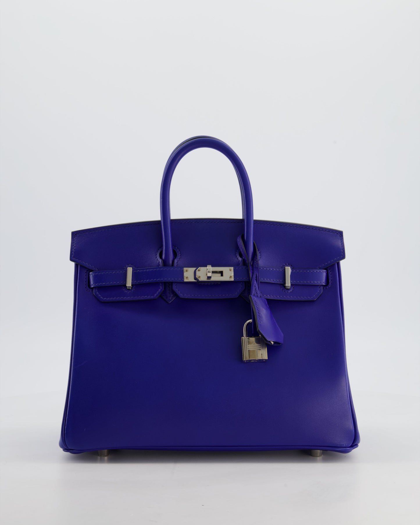 Hermes Birkin 25 Retourne Bag in Blue Electrique Tadelakt Leather with Palladium Hardware
