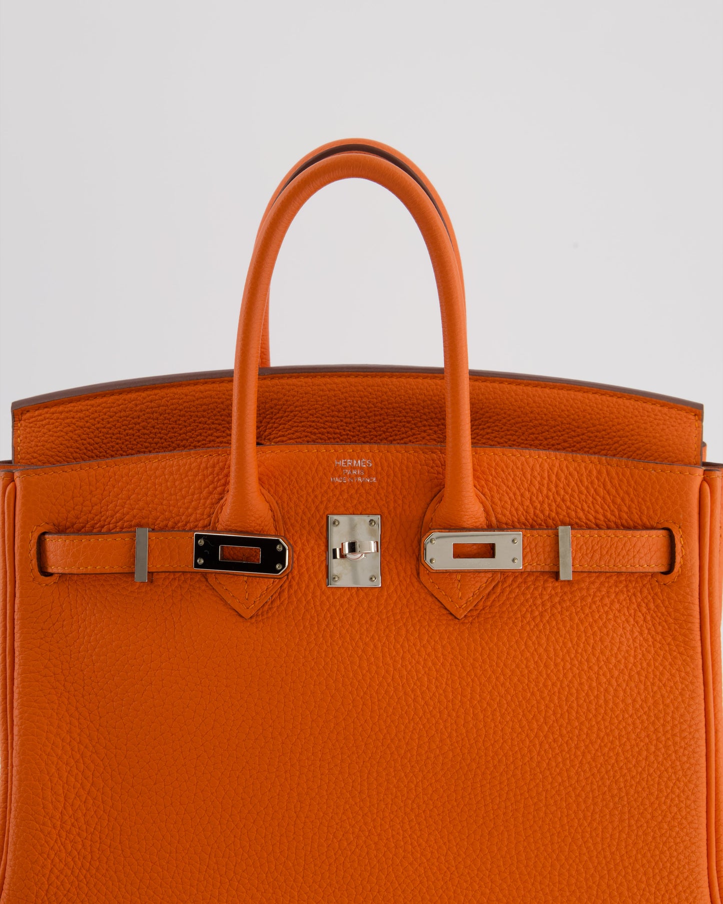 Hermes Birkin 25 Retourne Bag in Feu Togo Leather with Palladium Hardware