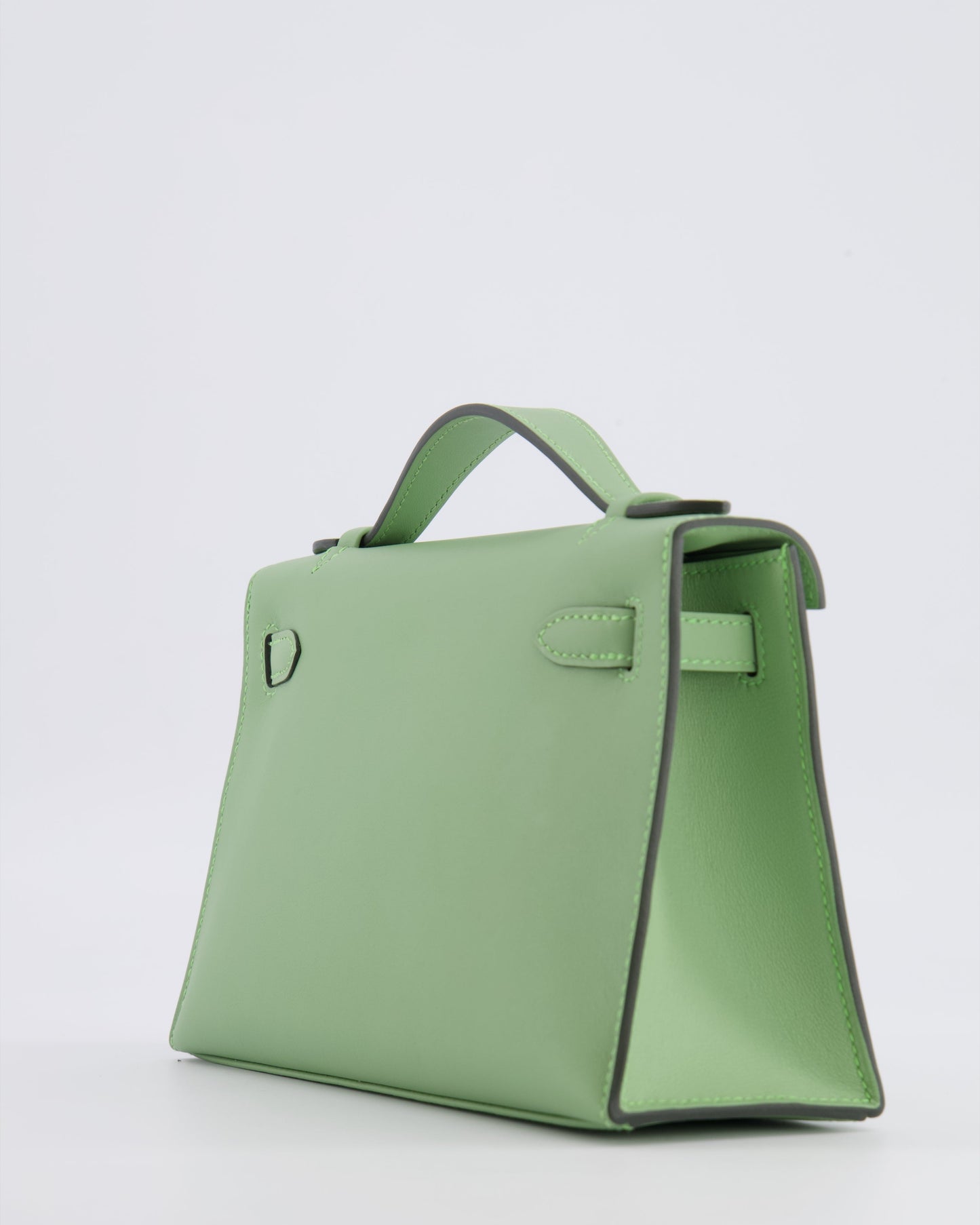 *HOT COLOUR* Hermes Mini Kelly Pochette Bag in Vert Criquet Swift Leather with Gold Hardware
