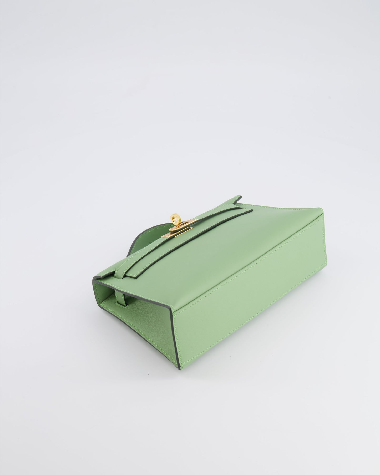 *HOT COLOUR* Hermes Mini Kelly Pochette Bag in Vert Criquet Swift Leather with Gold Hardware