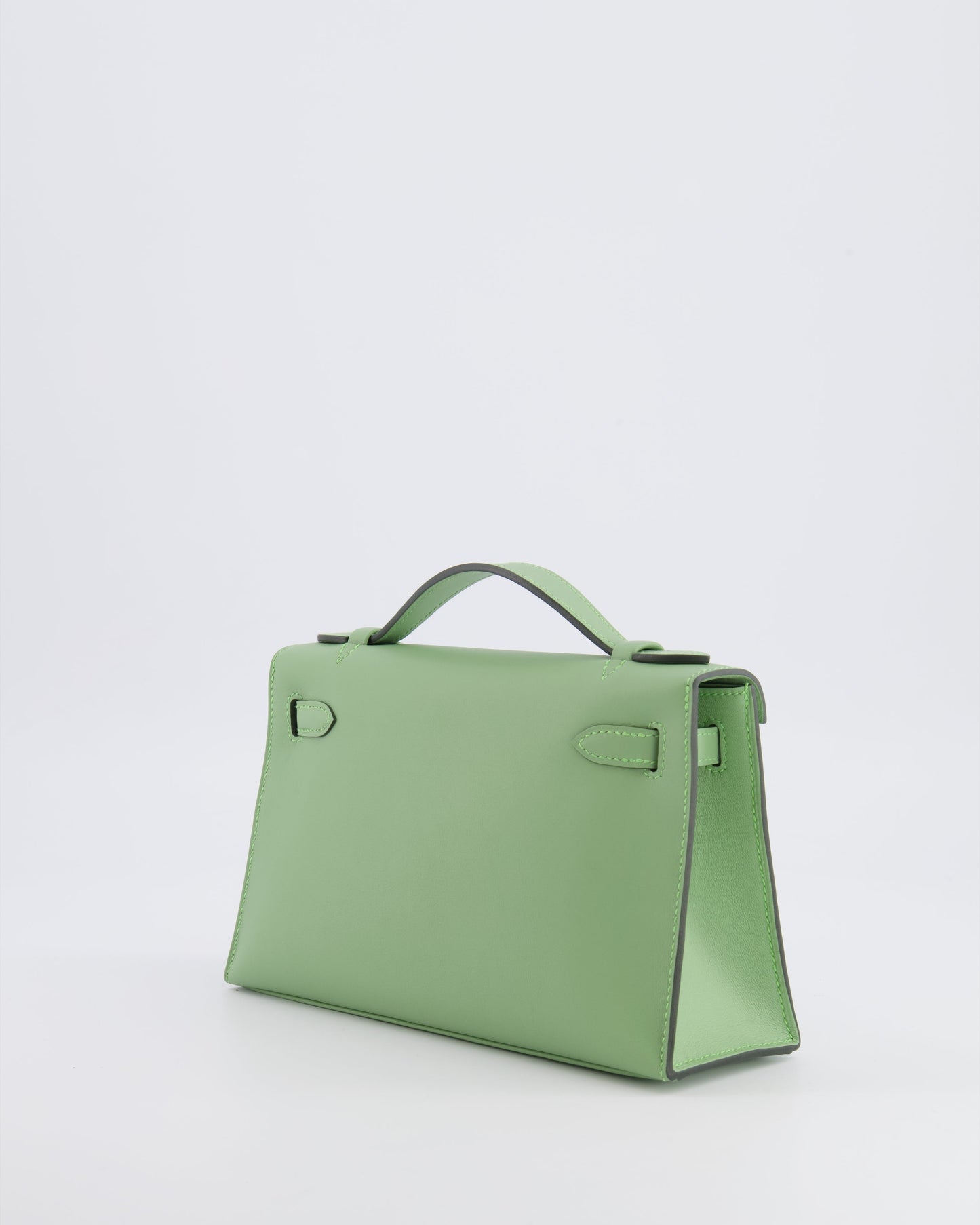 *HOT COLOUR* Hermes Mini Kelly Pochette Bag in Vert Criquet Swift Leather with Gold Hardware