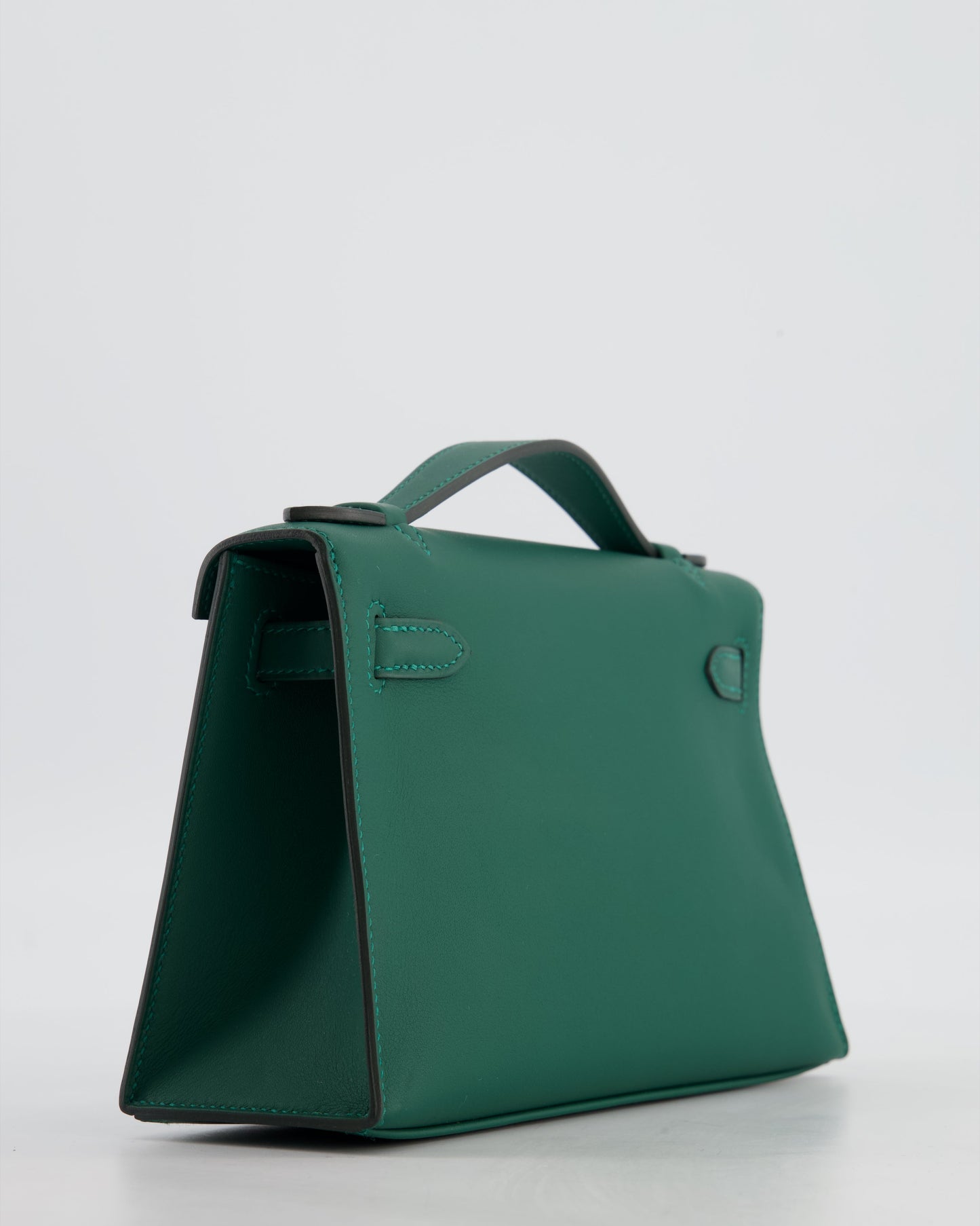 *RARE* Hermes Mini Kelly Pochette Bag in Vert Moyen Swift Leather with Gold Hardware