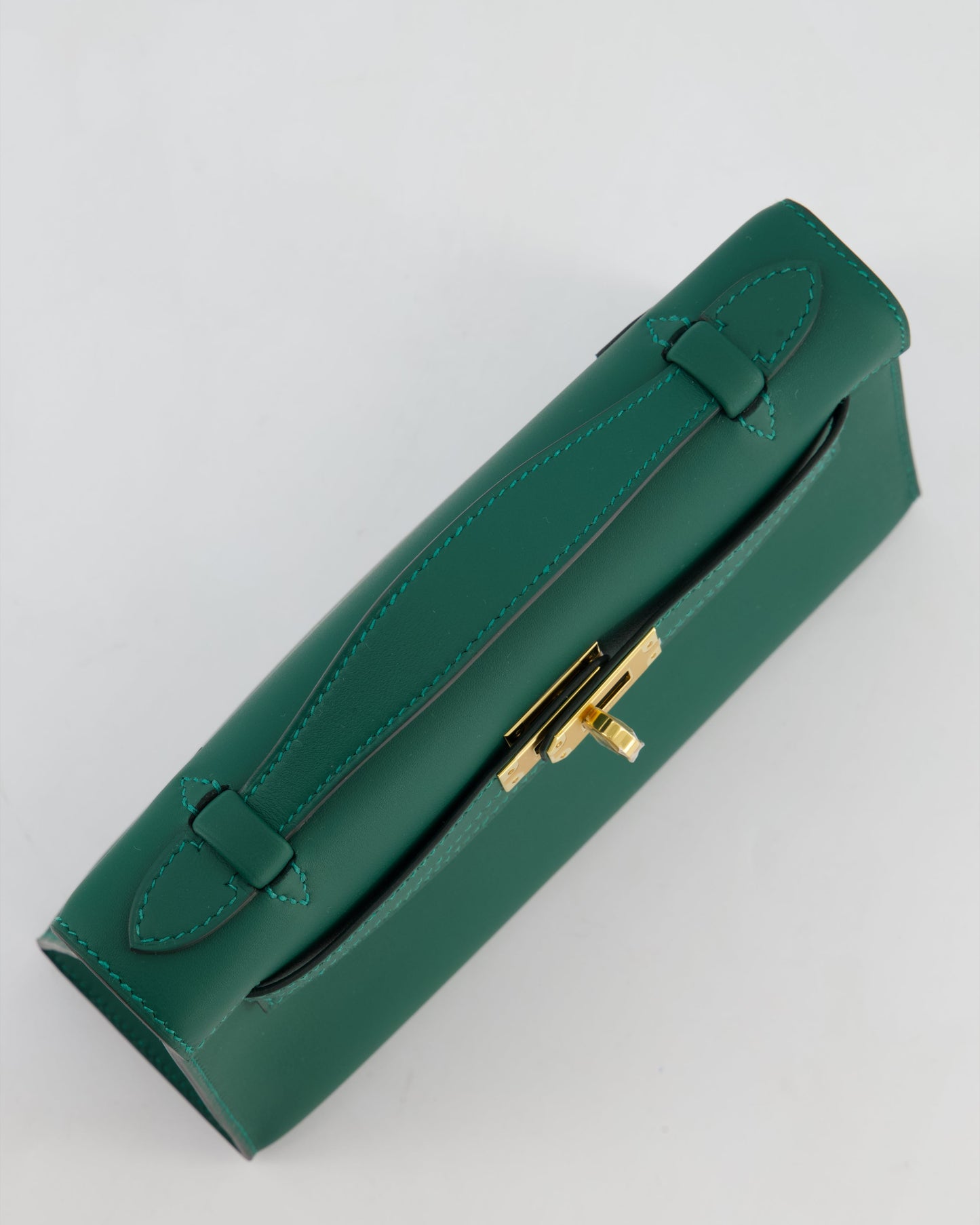 *RARE* Hermes Mini Kelly Pochette Bag in Vert Moyen Swift Leather with Gold Hardware