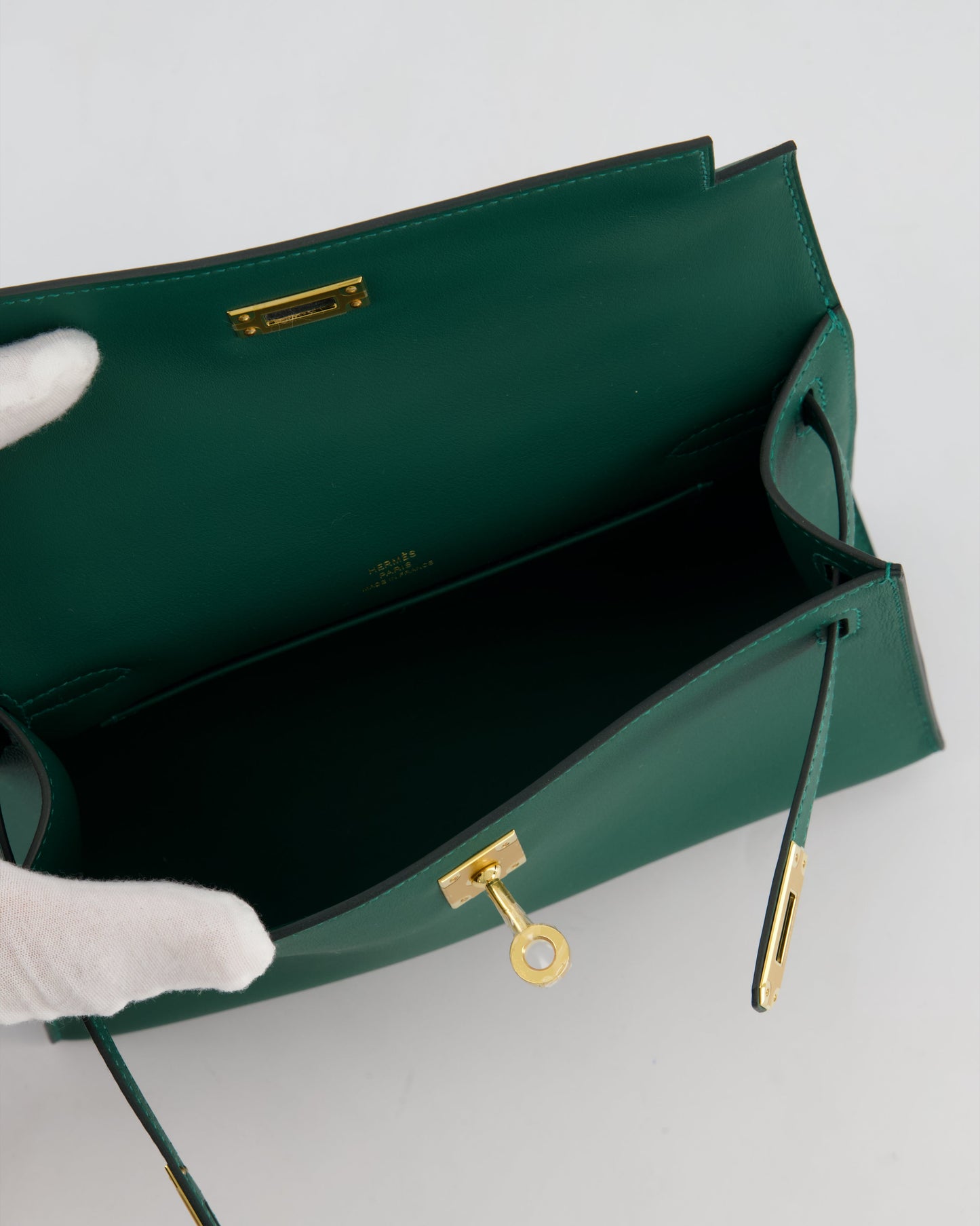 *RARE* Hermes Mini Kelly Pochette Bag in Vert Moyen Swift Leather with Gold Hardware