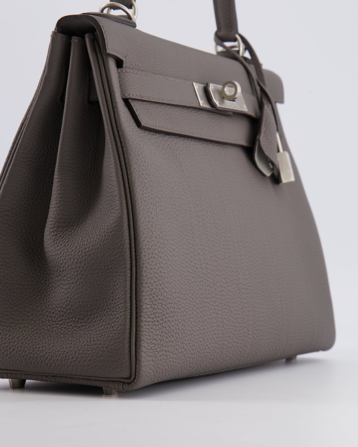 Hermes Kelly 28 Retourne HSS Bag in Gris Etain Togo Leather with Gris Perle Interior and Brushed Palladium Hardware