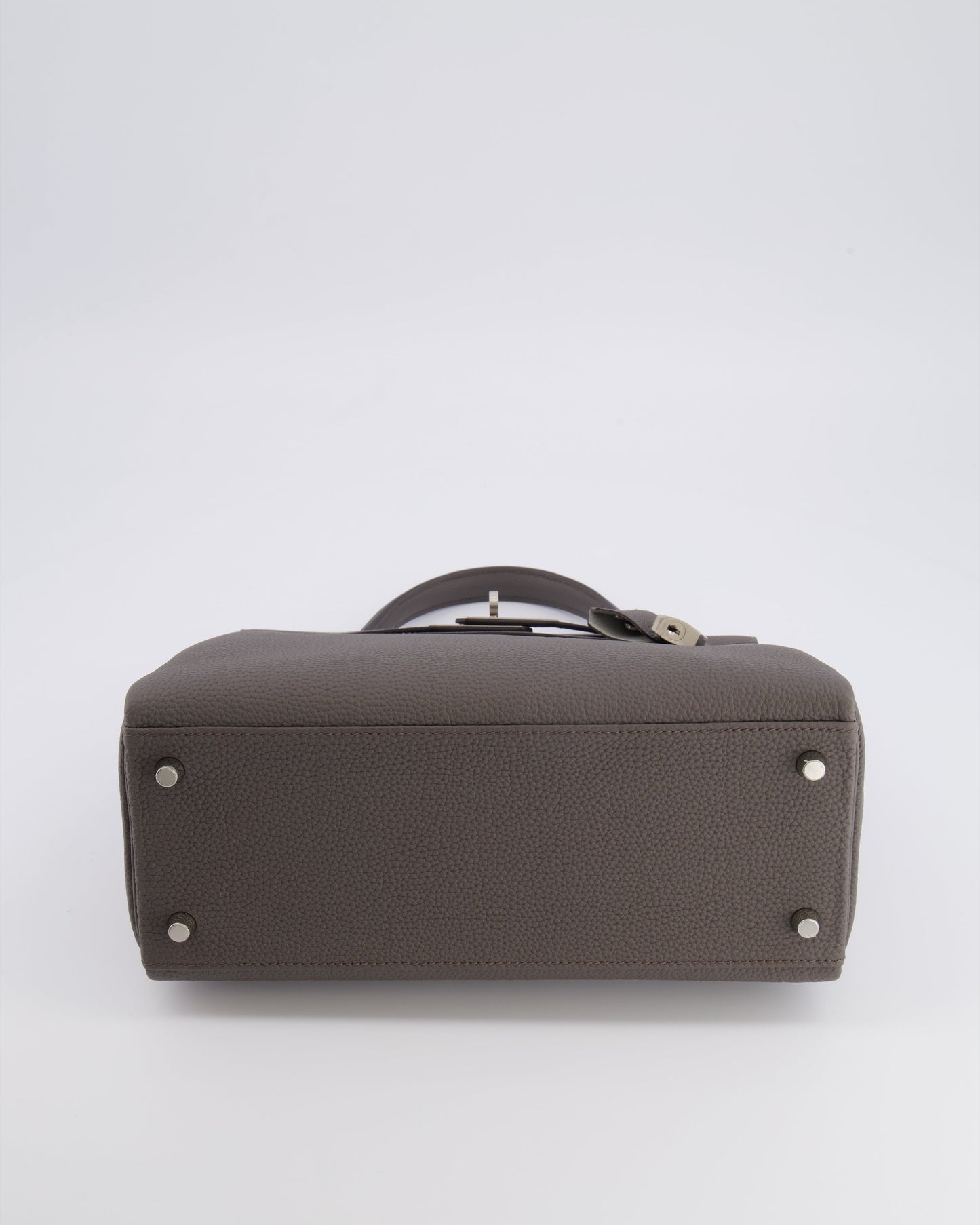 Hermes Kelly 28 Retourne HSS Bag in Gris Etain Togo Leather with Gris Perle Interior and Brushed Palladium Hardware