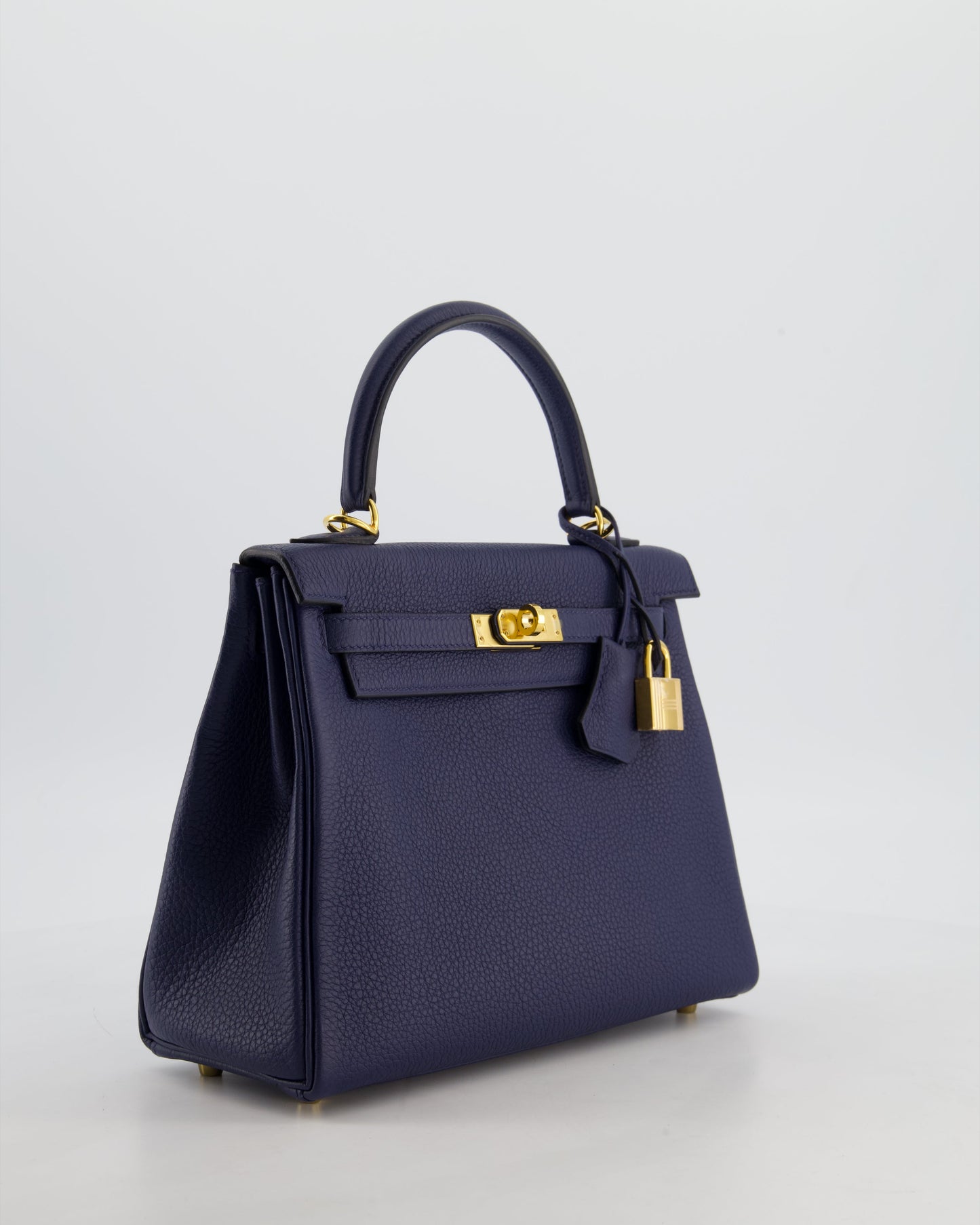Hermes Kelly 25 Retourne Bag in Bleu Navy Togo Leather Bleu with Gold Hardware
