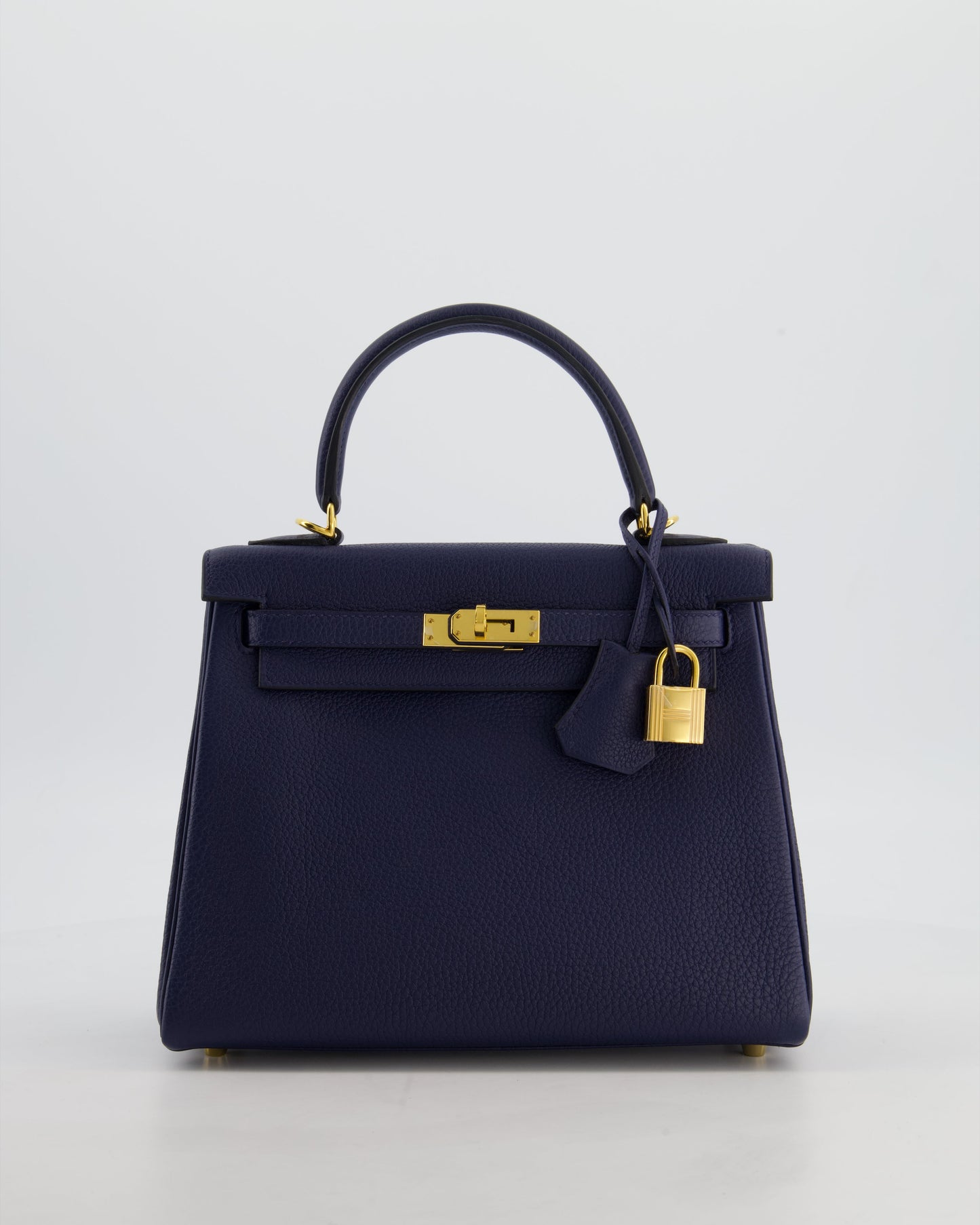 Hermes Kelly 25 Retourne Bag in Bleu Navy Togo Leather Bleu with Gold Hardware