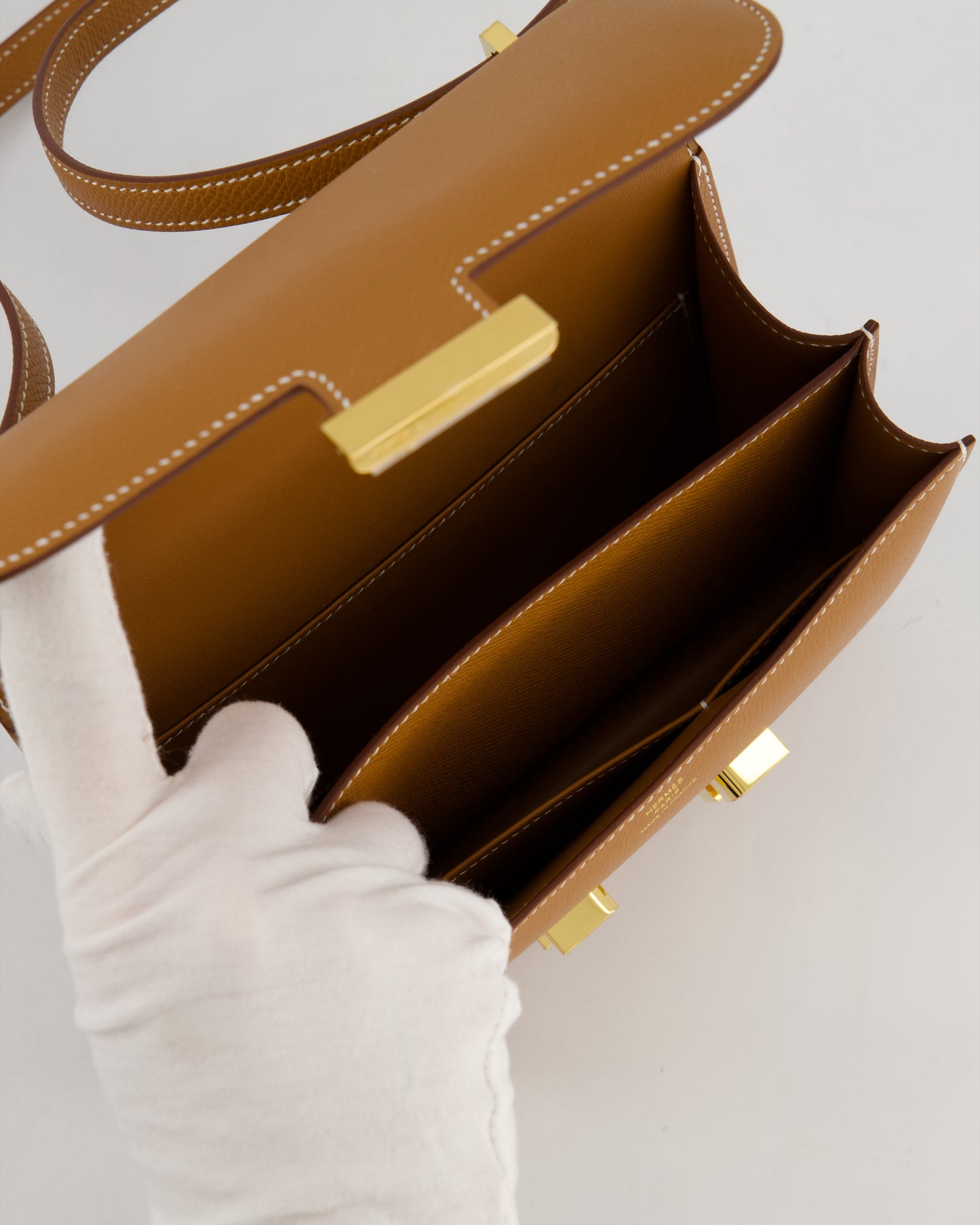 Hermes Mini Constance III Miroir 18 Bag in Gold Epsom Leather with Gold Hardware