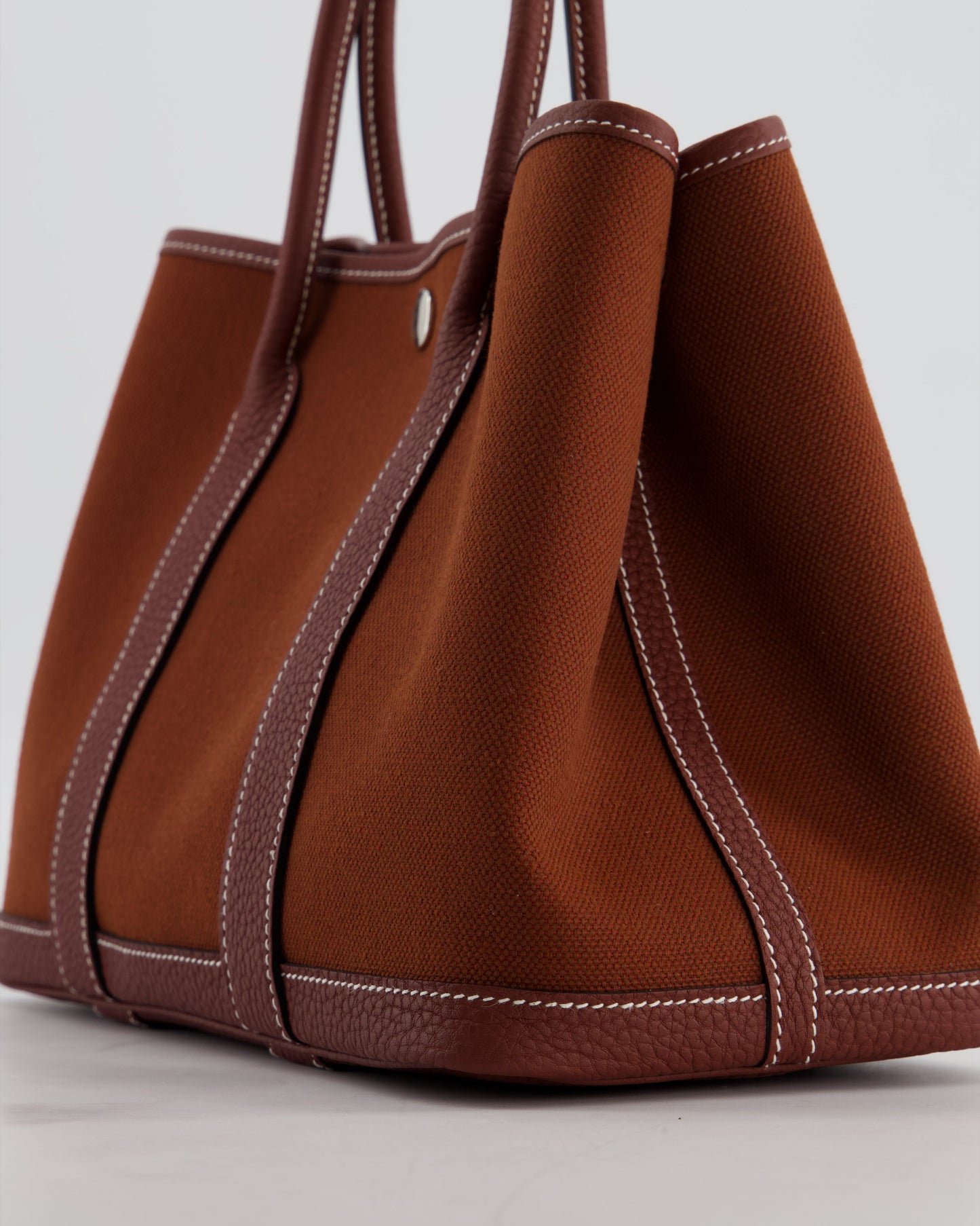 Hermes Garden Party 30 Bag in Rouge H Canvas and Negonda Leather with Palladium Hardware