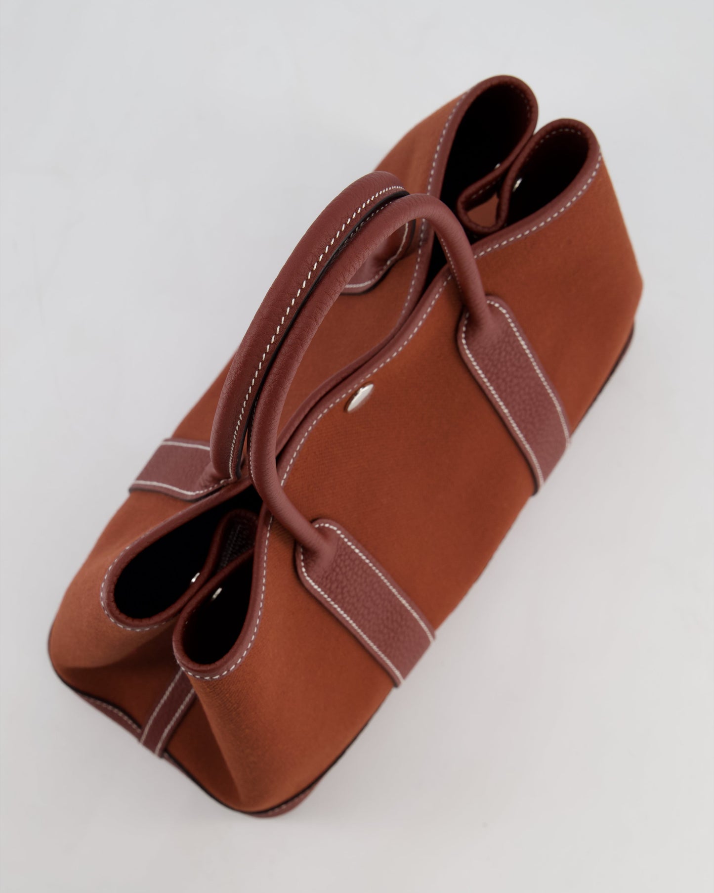 Hermes Garden Party 30 Bag in Rouge H Canvas and Negonda Leather with Palladium Hardware