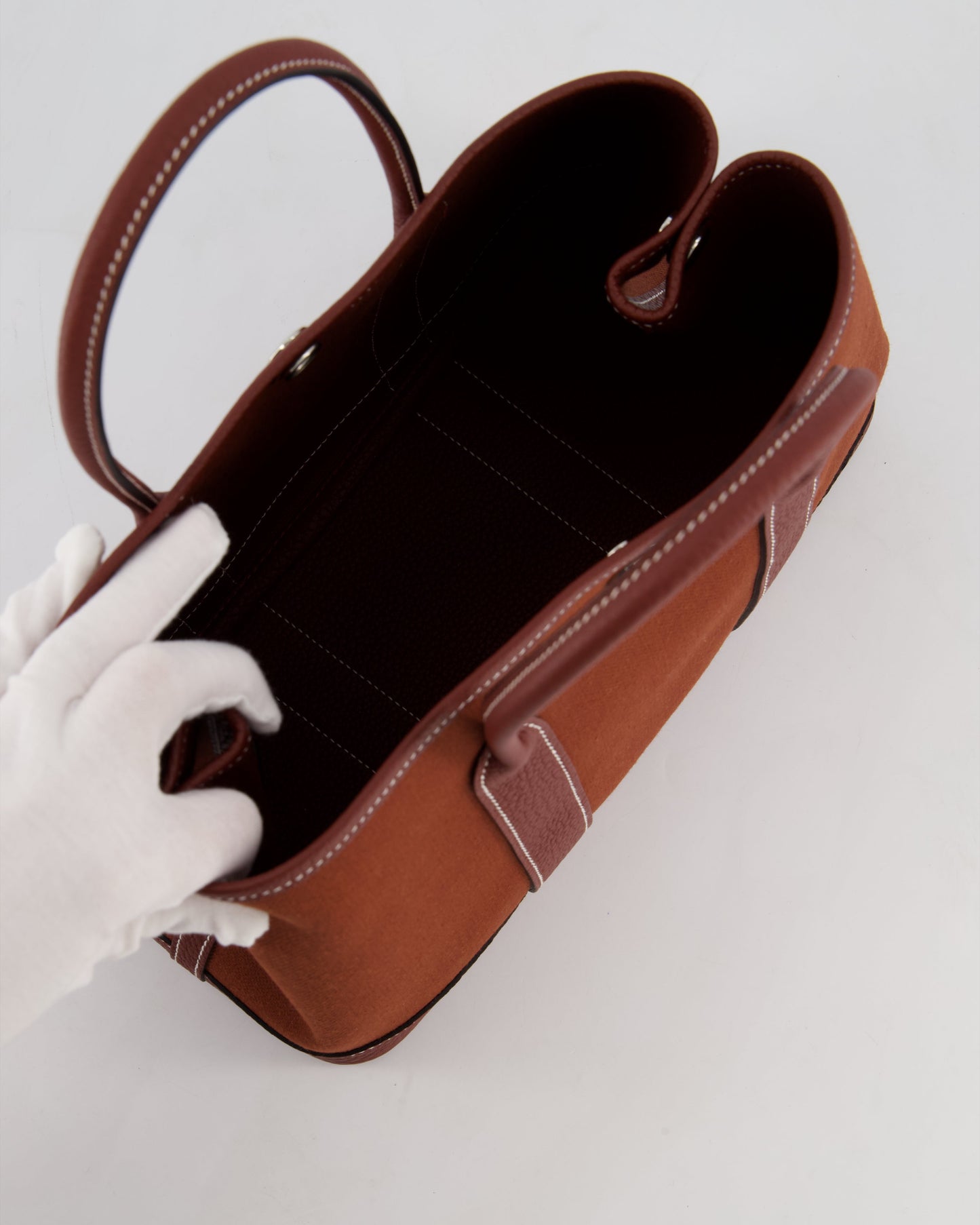 Hermes Garden Party 30 Bag in Rouge H Canvas and Negonda Leather with Palladium Hardware