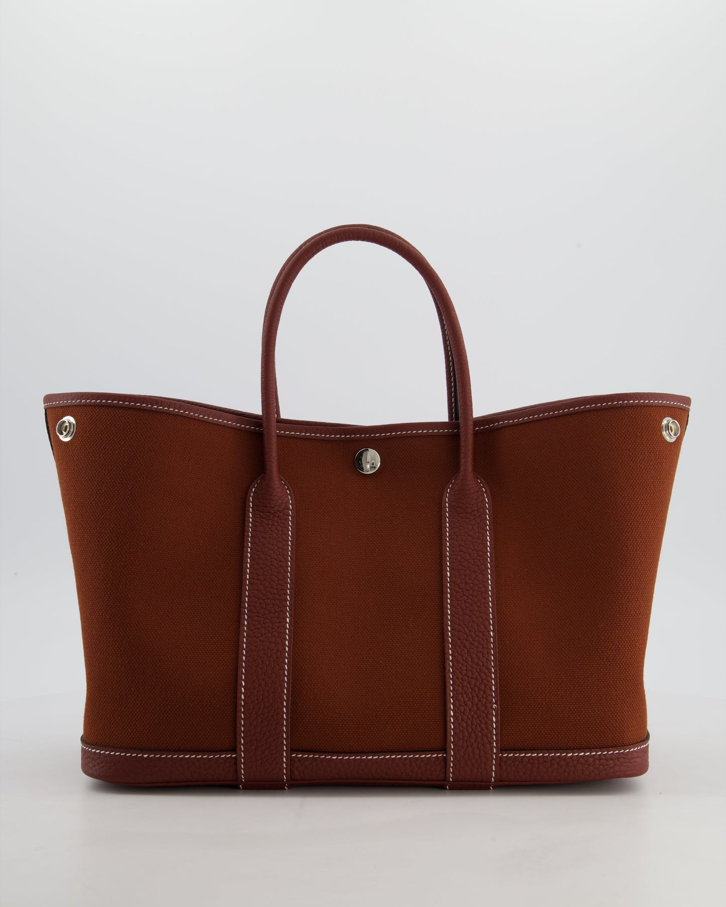 Hermes Garden Party 30 Bag in Rouge H Canvas and Negonda Leather with Palladium Hardware
