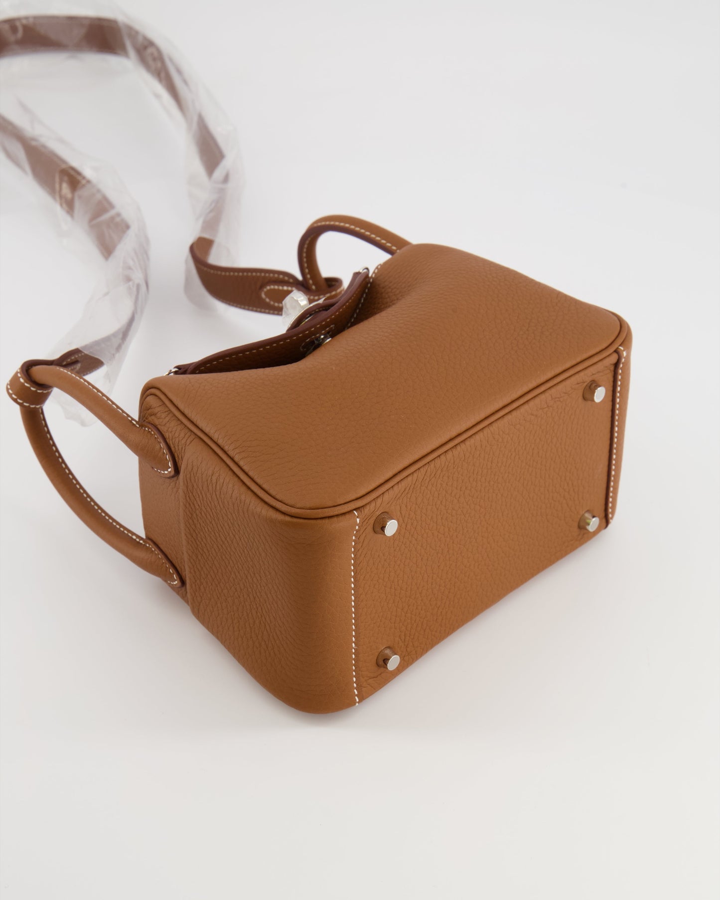 Hermes Mini Lindy Bag in Gold Taurillon Clemence Leather with Palladium Hardware