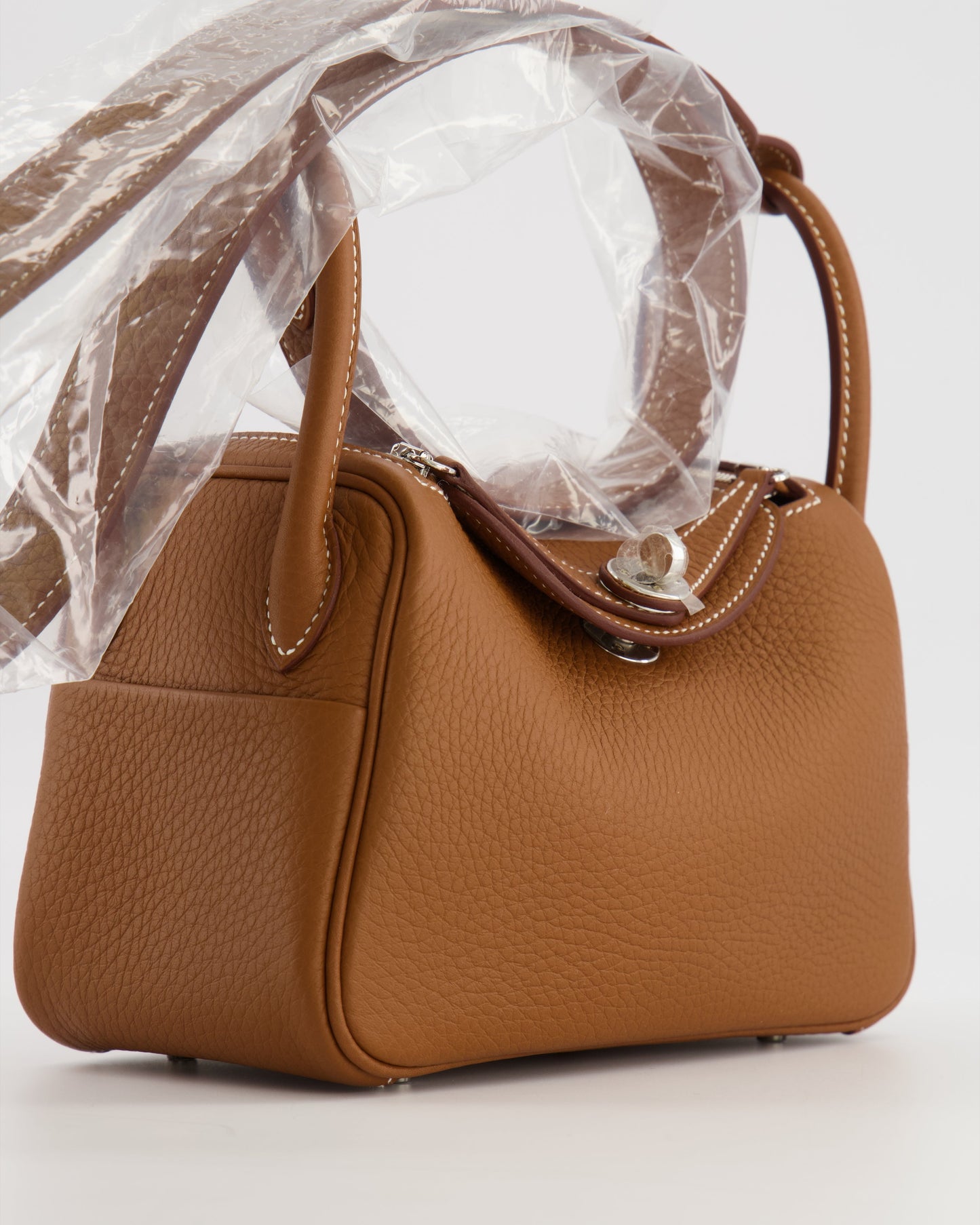 Hermes Mini Lindy Bag in Gold Taurillon Clemence Leather with Palladium Hardware