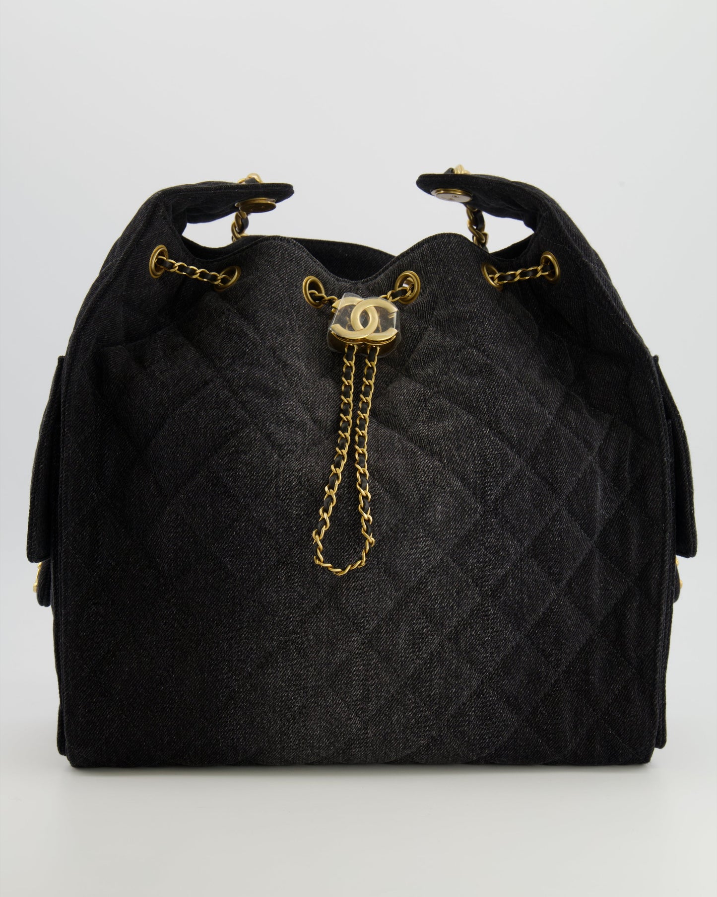 Chanel Medium 25 Hobo Bag in Black Quilted Denim with Brushed Gold Hardware