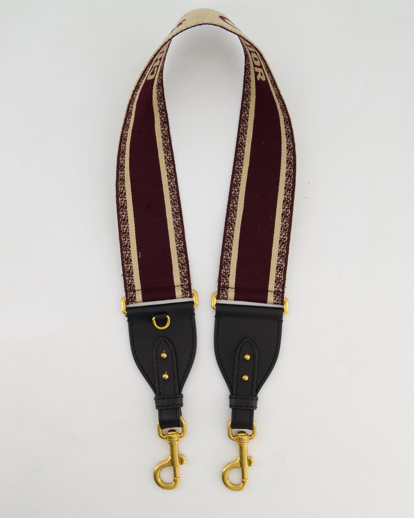 Christian Dior Burgundy & Ecru Canvas Guitar Bag Strap with Antique Gold Hardware & Black Leather