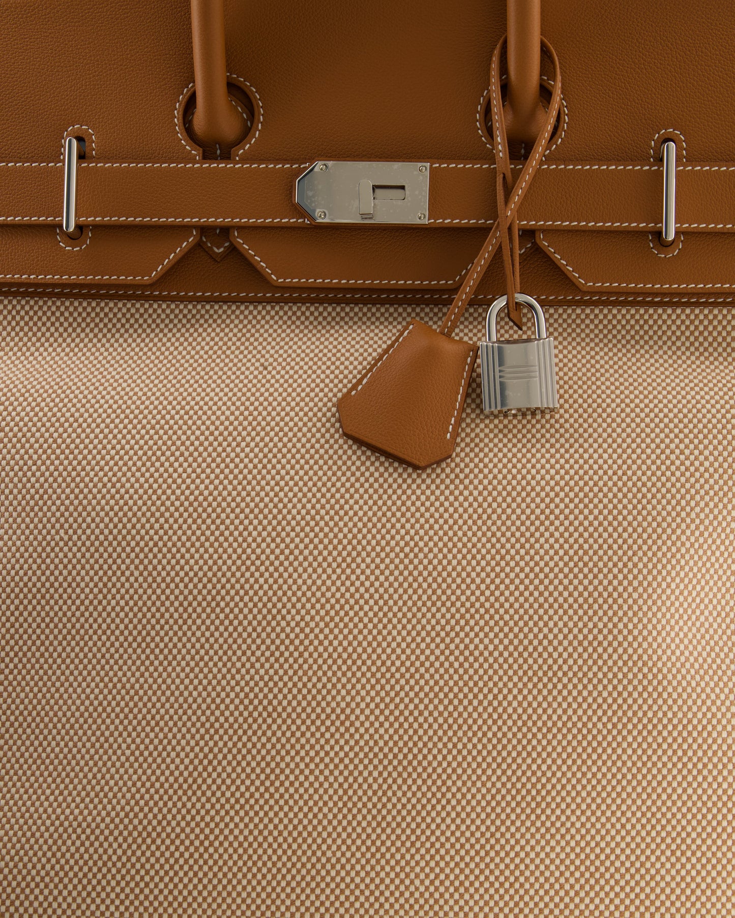 *RARE* Hermes Haut à Courroies HAC 50 Bag in Gold Evercolour Leather & Écru/Beige Toile Cross Canvas with Palladium Hardware