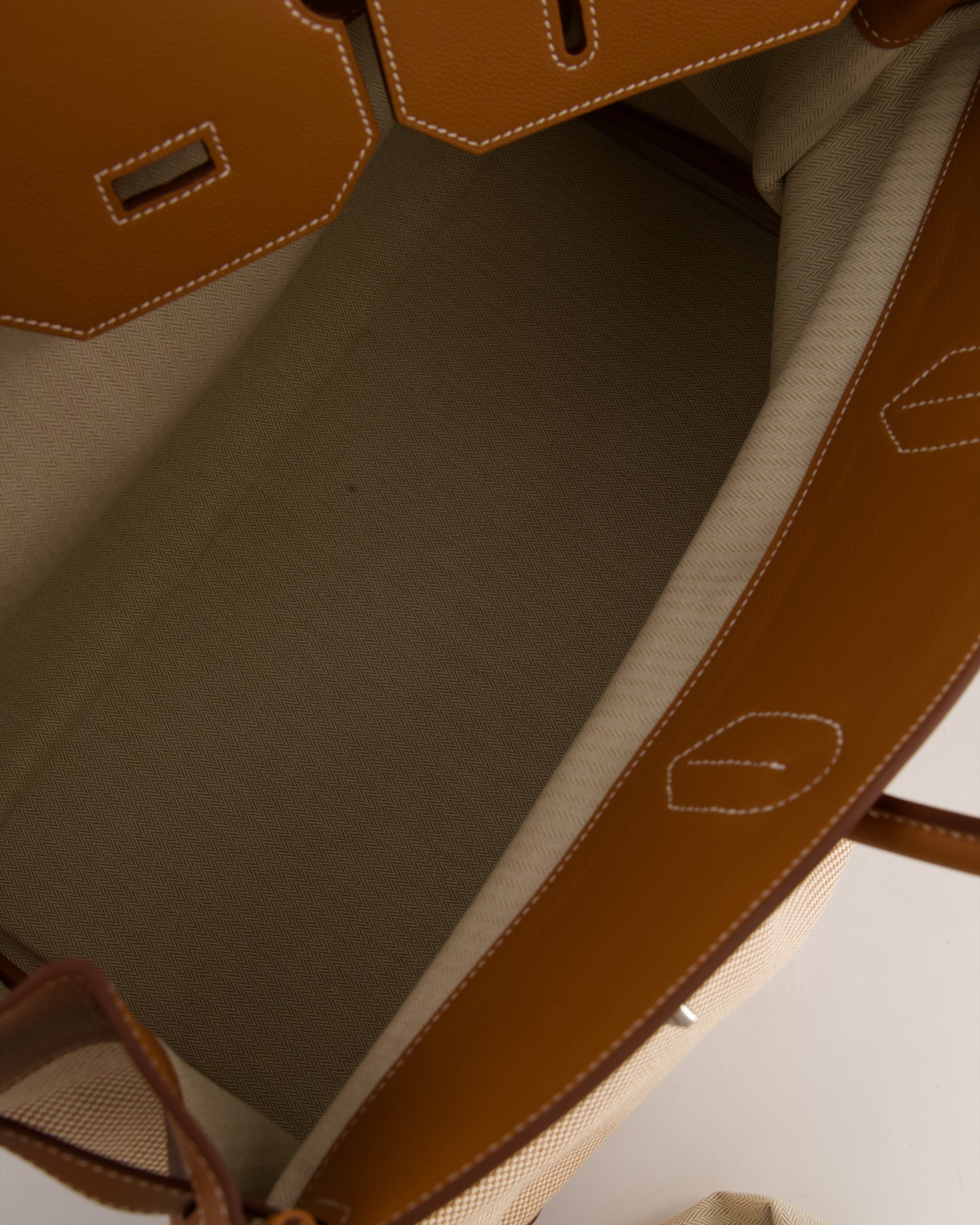 *RARE* Hermes Haut à Courroies HAC 50 Bag in Gold Evercolour Leather & Écru/Beige Toile Cross Canvas with Palladium Hardware