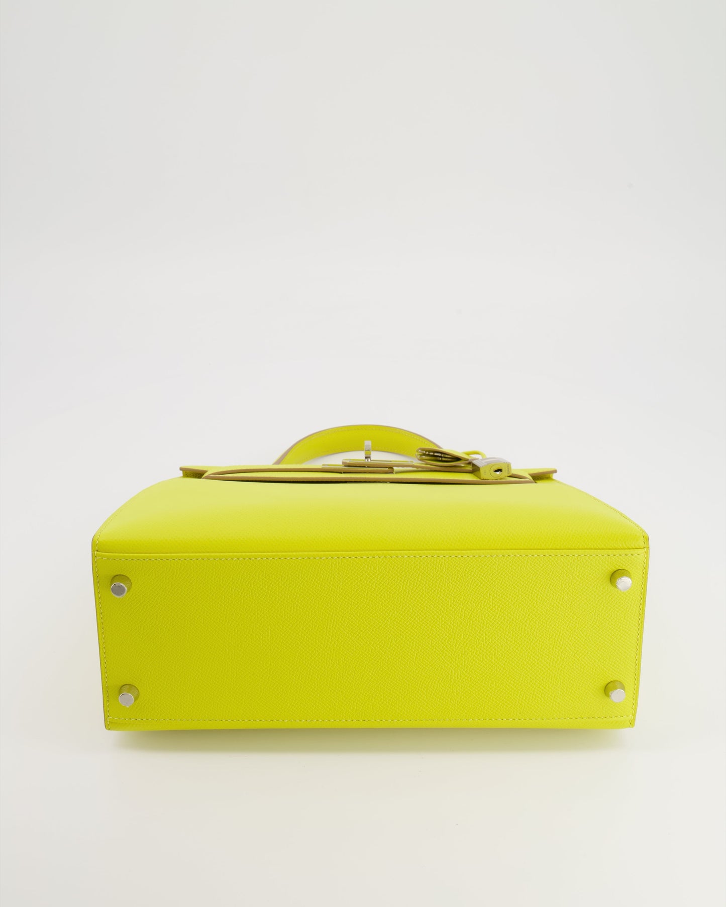 Hermes Kelly 28 Sellier Bag in Lime Epsom Leather with Palladium Hardware